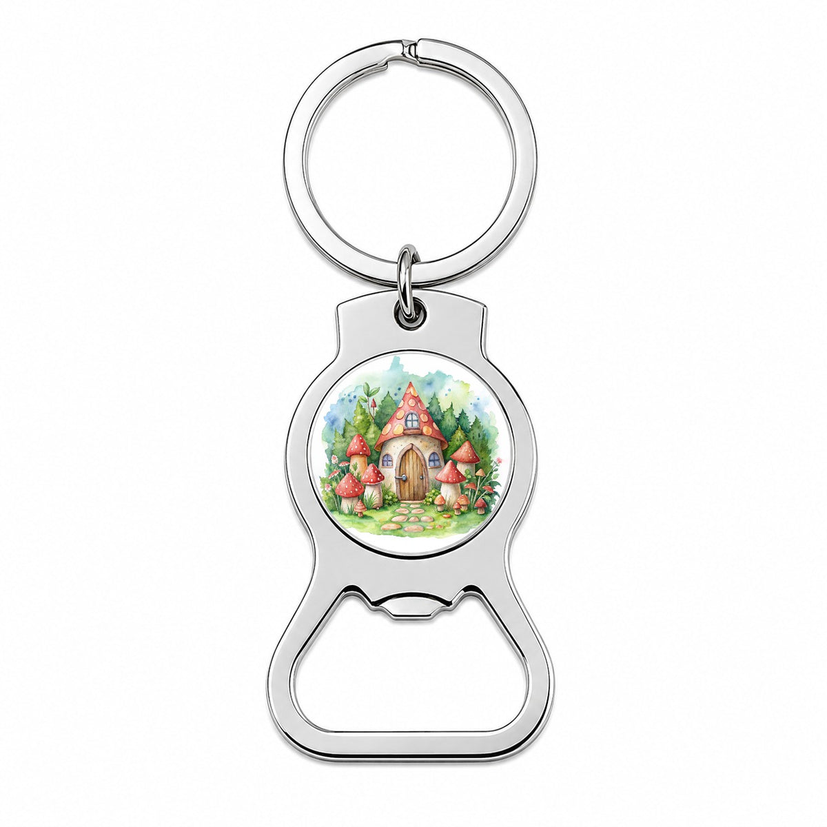 Gnome House Red Roof Watercolor Cute Bottle Opener Keychain