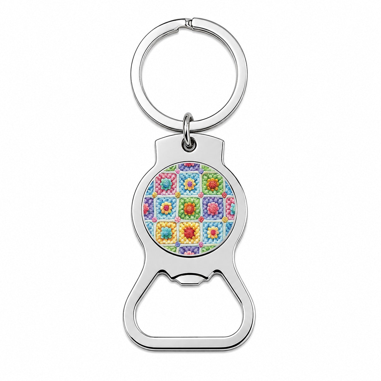 Granny Square Crochet Crocheting Pattern Watercolor Bottle Opener Keychain