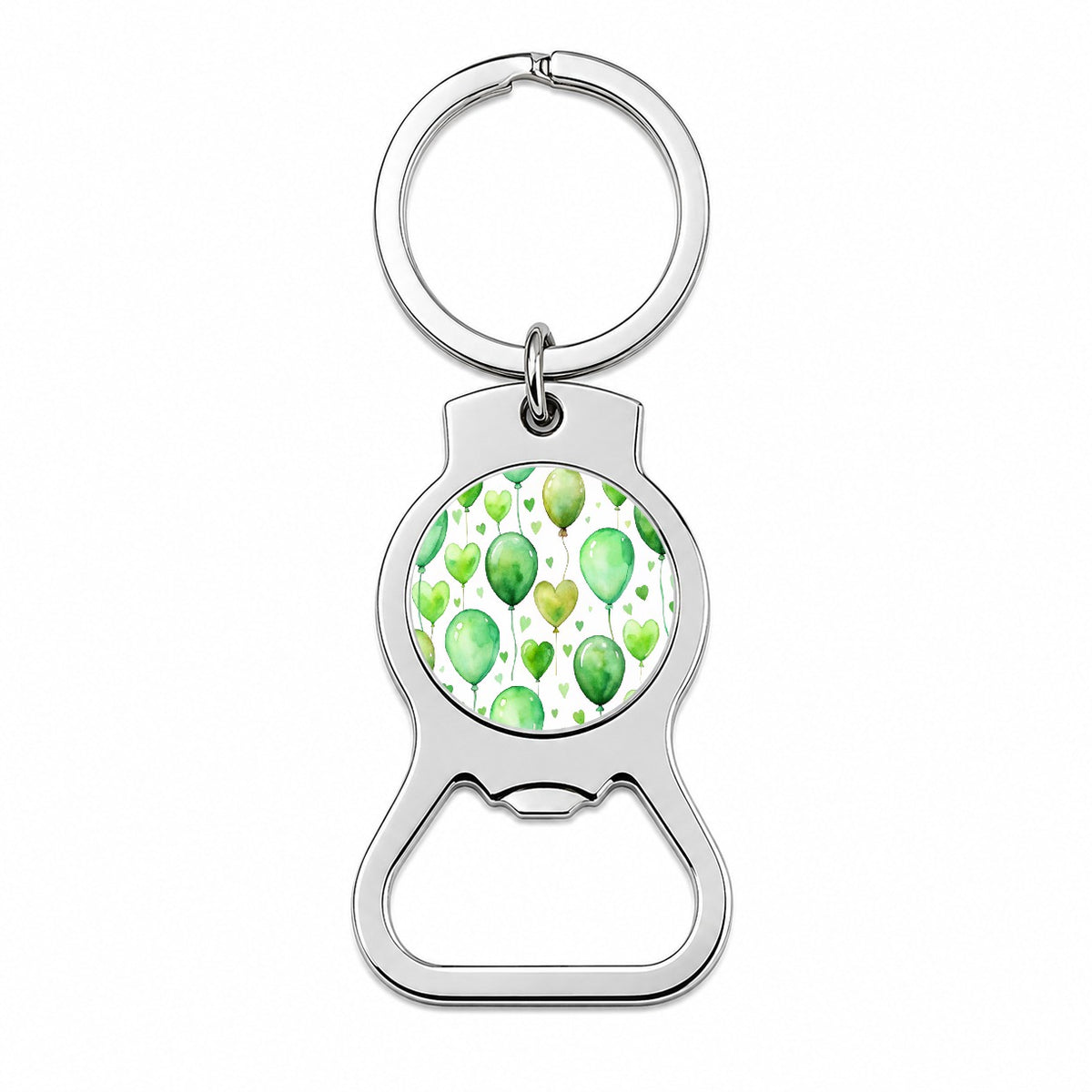 Green Balloons Hearts Watercolor Birthday Bottle Opener Keychain