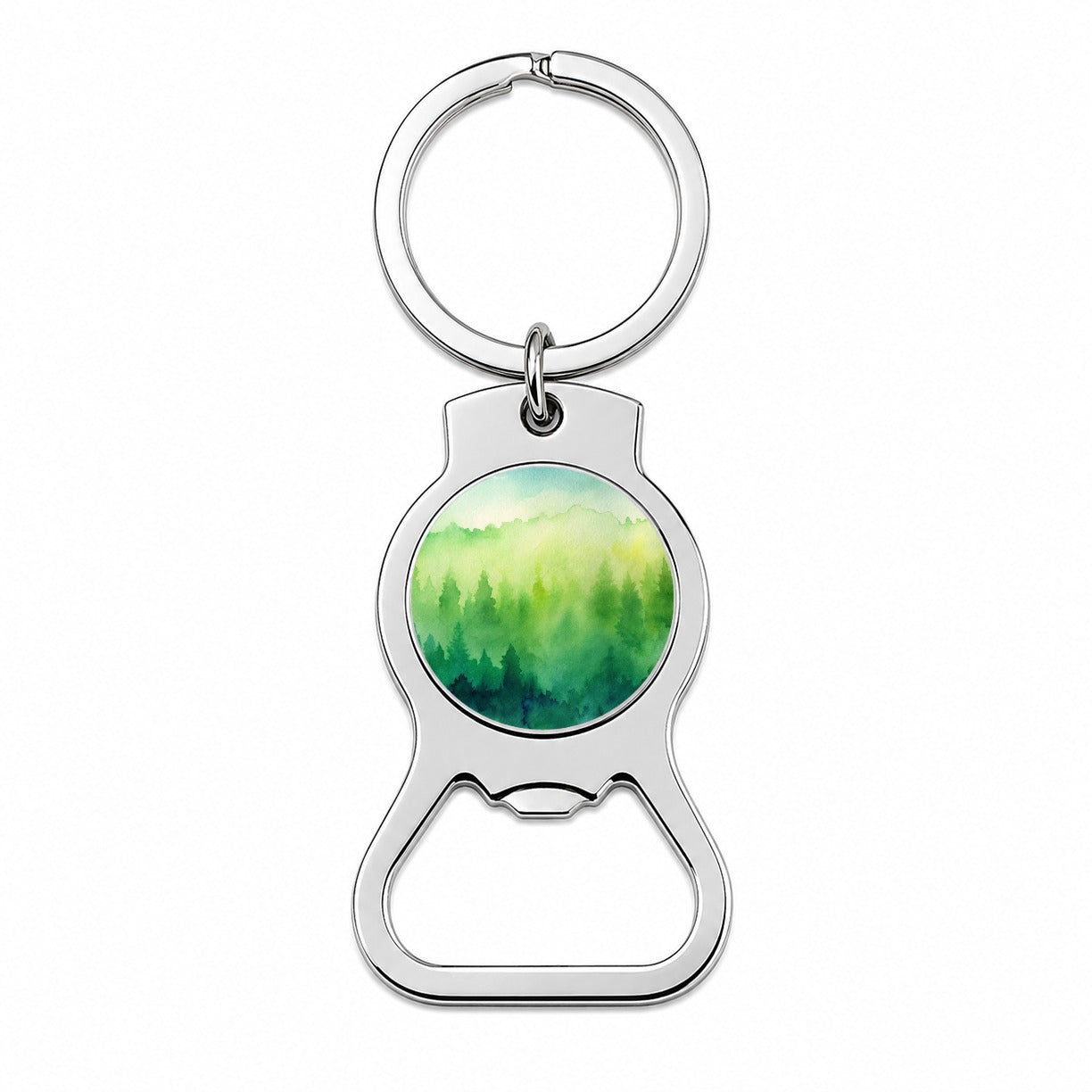 Green Forest Ombre Watercolor Bottle Opener Keychain