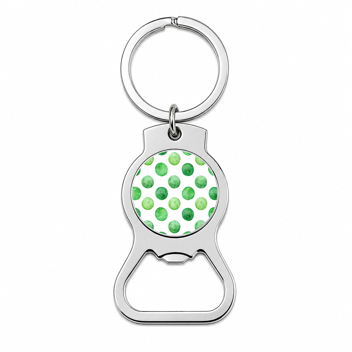 Green Polka Dots White Background Bottle Opener Keychain