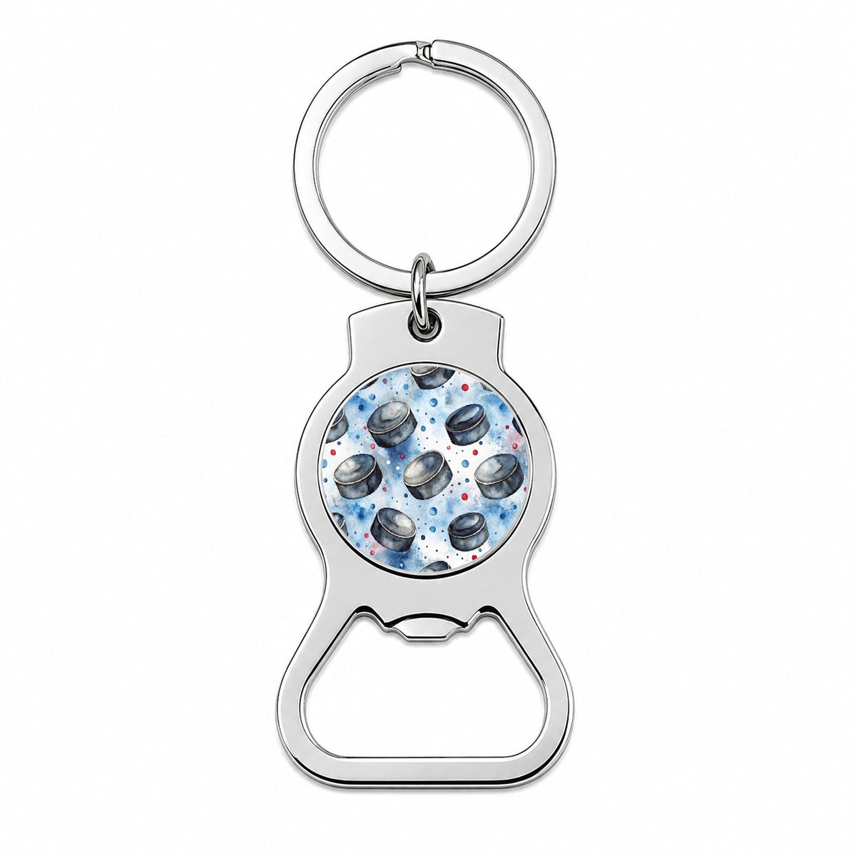 Ice Hockey Pucks Watercolor Bottle Opener Keychain