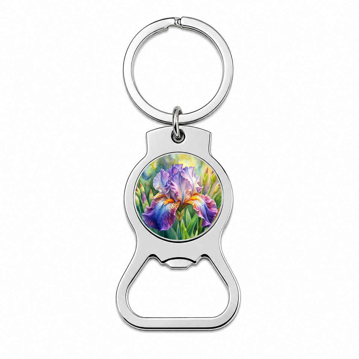 Iris Purple Flowers Watercolor Bottle Opener Keychain