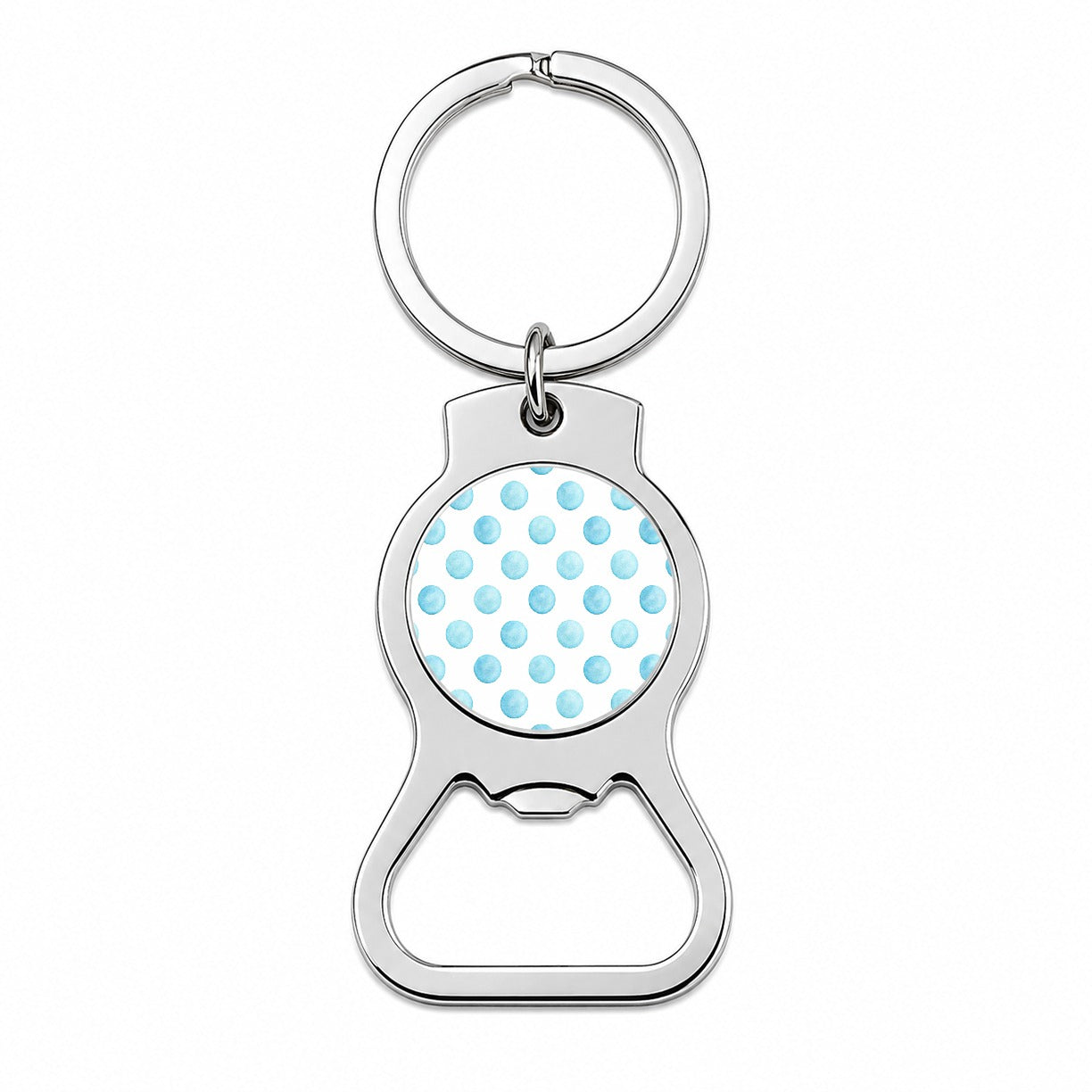 Light Blue Polka Dots White Background Bottle Opener Keychain