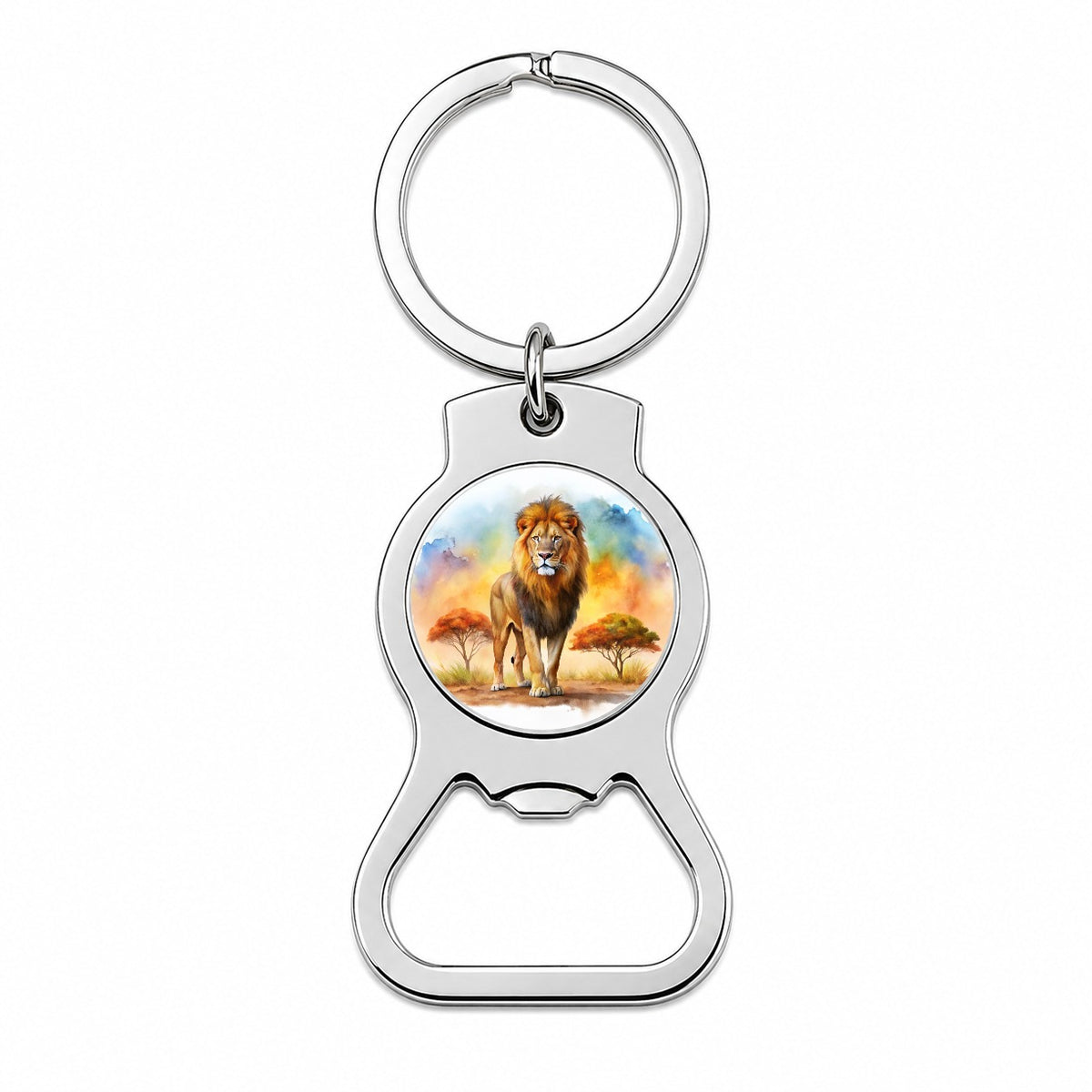 Lion African Plain Watercolor Bottle Opener Keychain