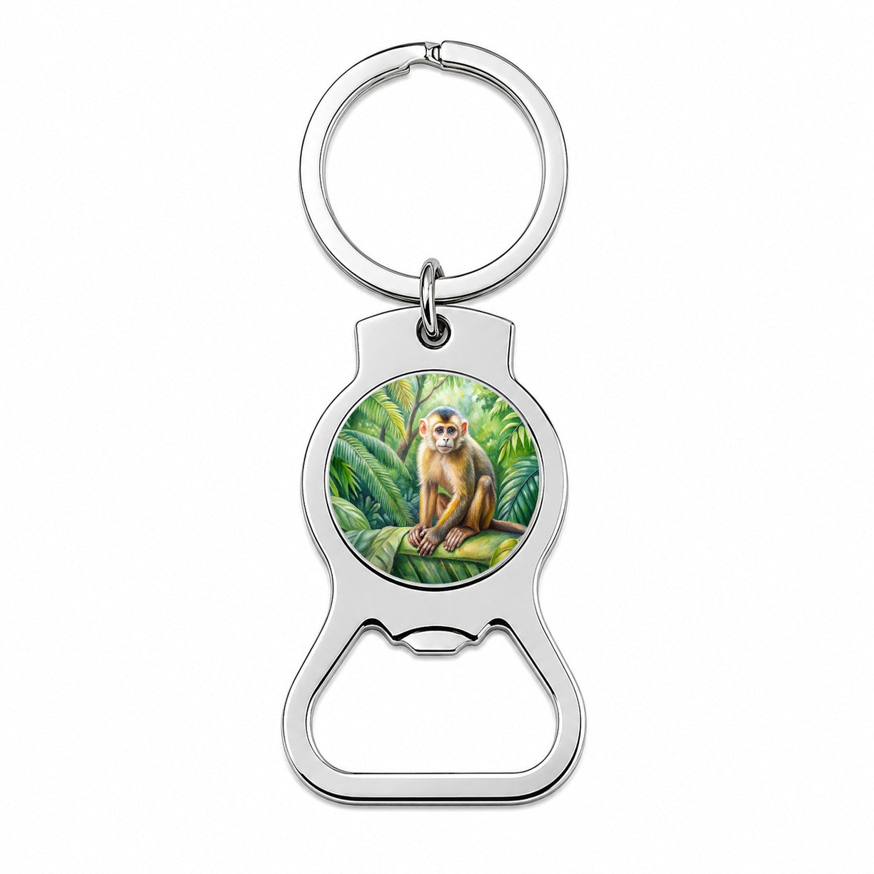 Monkey In Rainforest Watercolor Bottle Opener Keychain