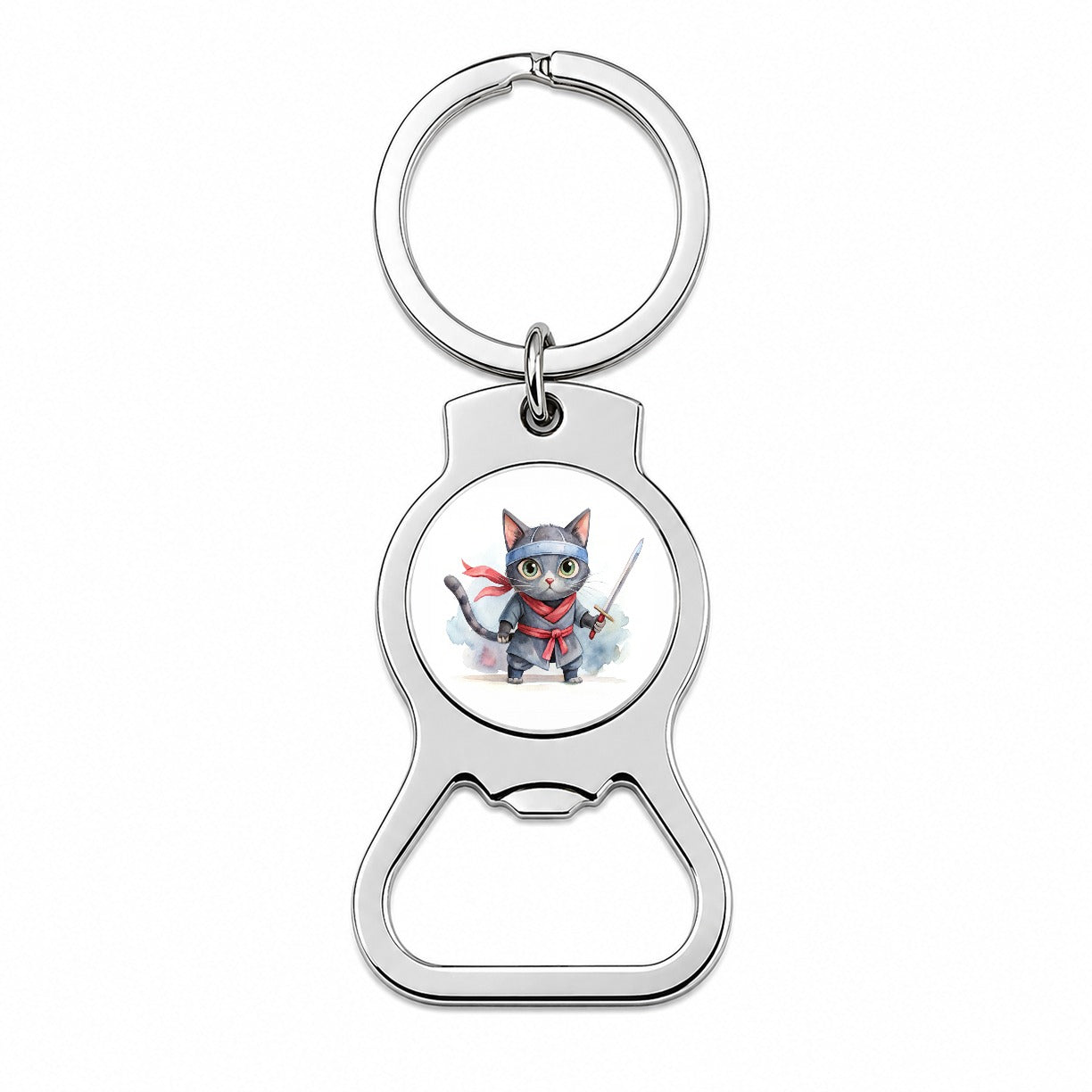 Ninja Cat Watercolor Bottle Opener Keychain