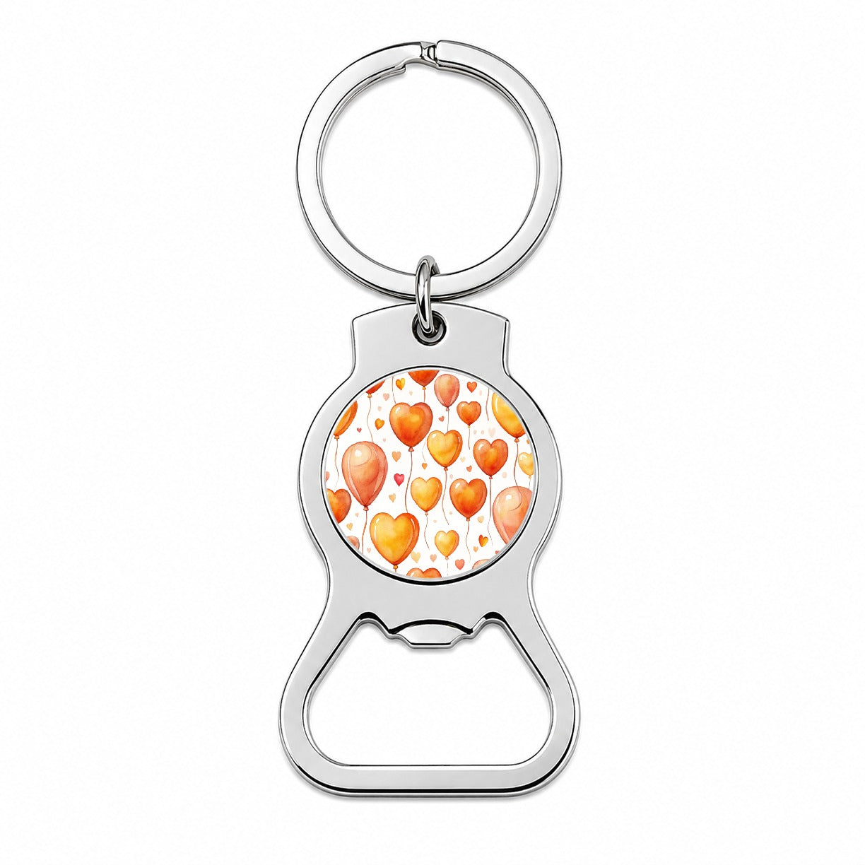 Orange Balloons Hearts Watercolor Birthday Bottle Opener Keychain