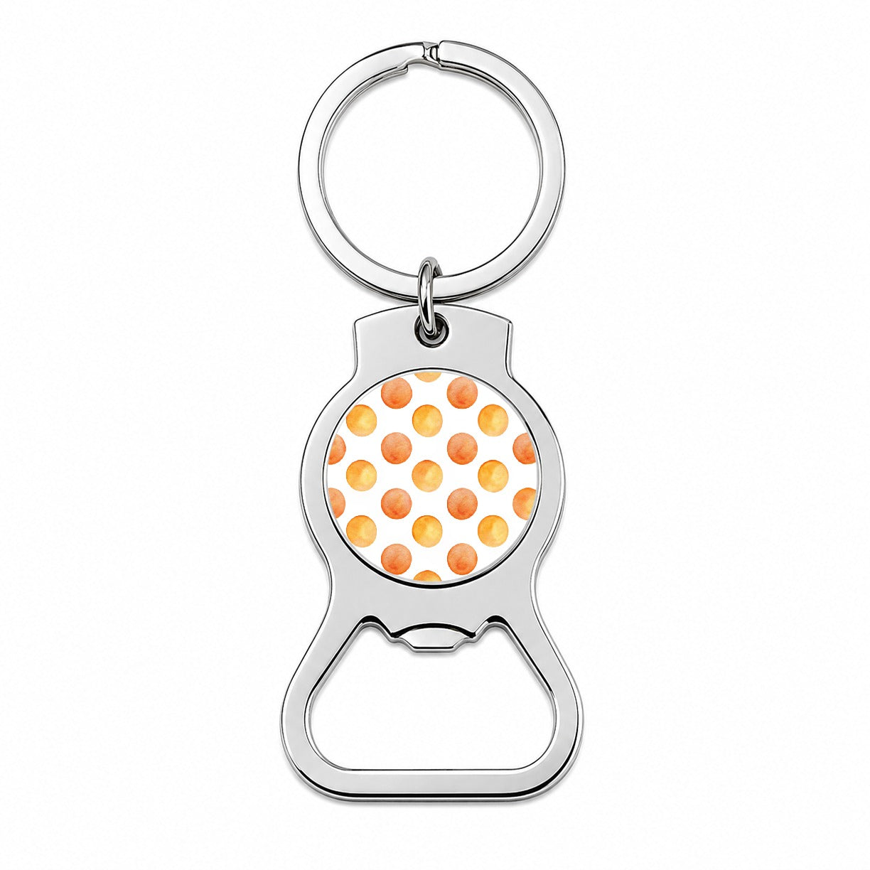 Orange Polka Dots White Background Bottle Opener Keychain
