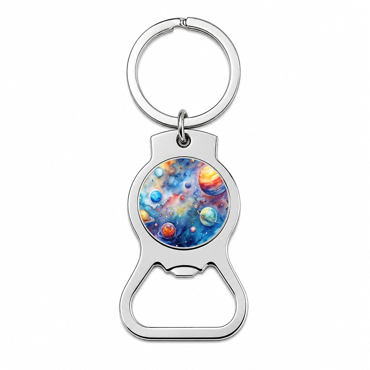 Outer Space Watercolor Astronomy Bottle Opener Keychain