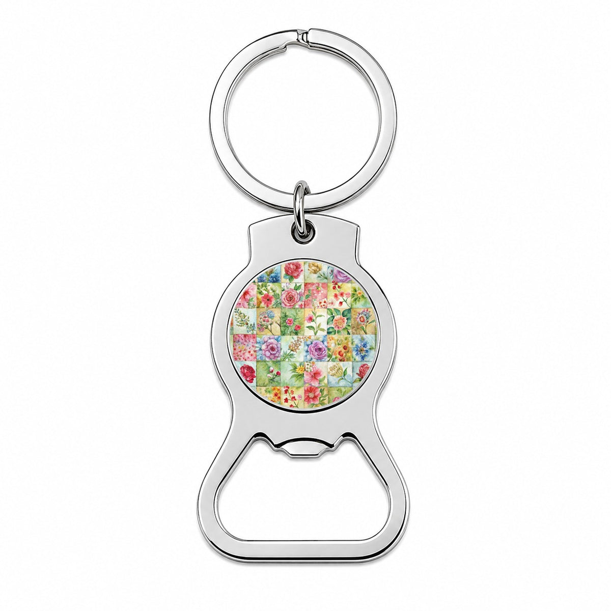 Patchwork Floral Quilt Quilter Sewing Watercolor Bottle Opener Keychain