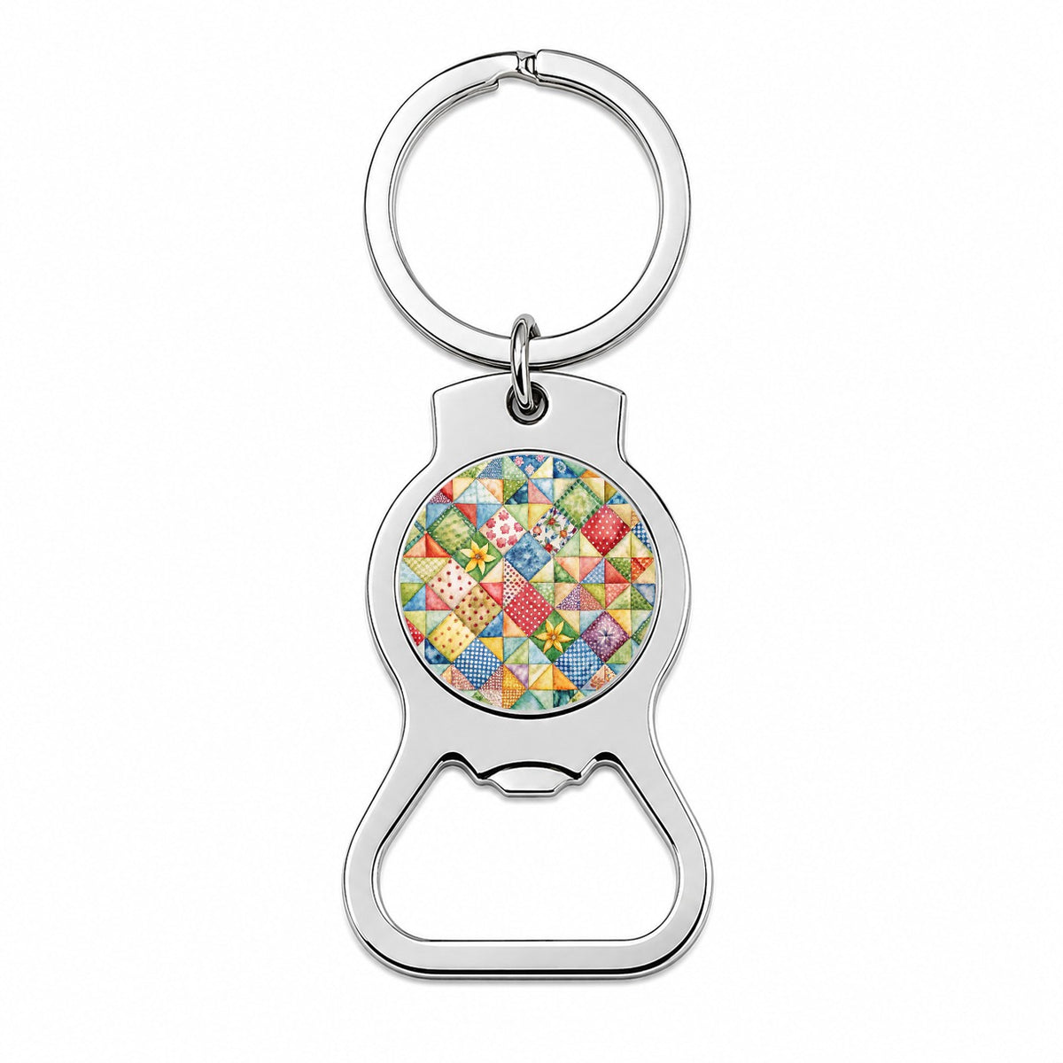 Patchwork Quilt Country Sewing Quilter Bottle Opener Keychain