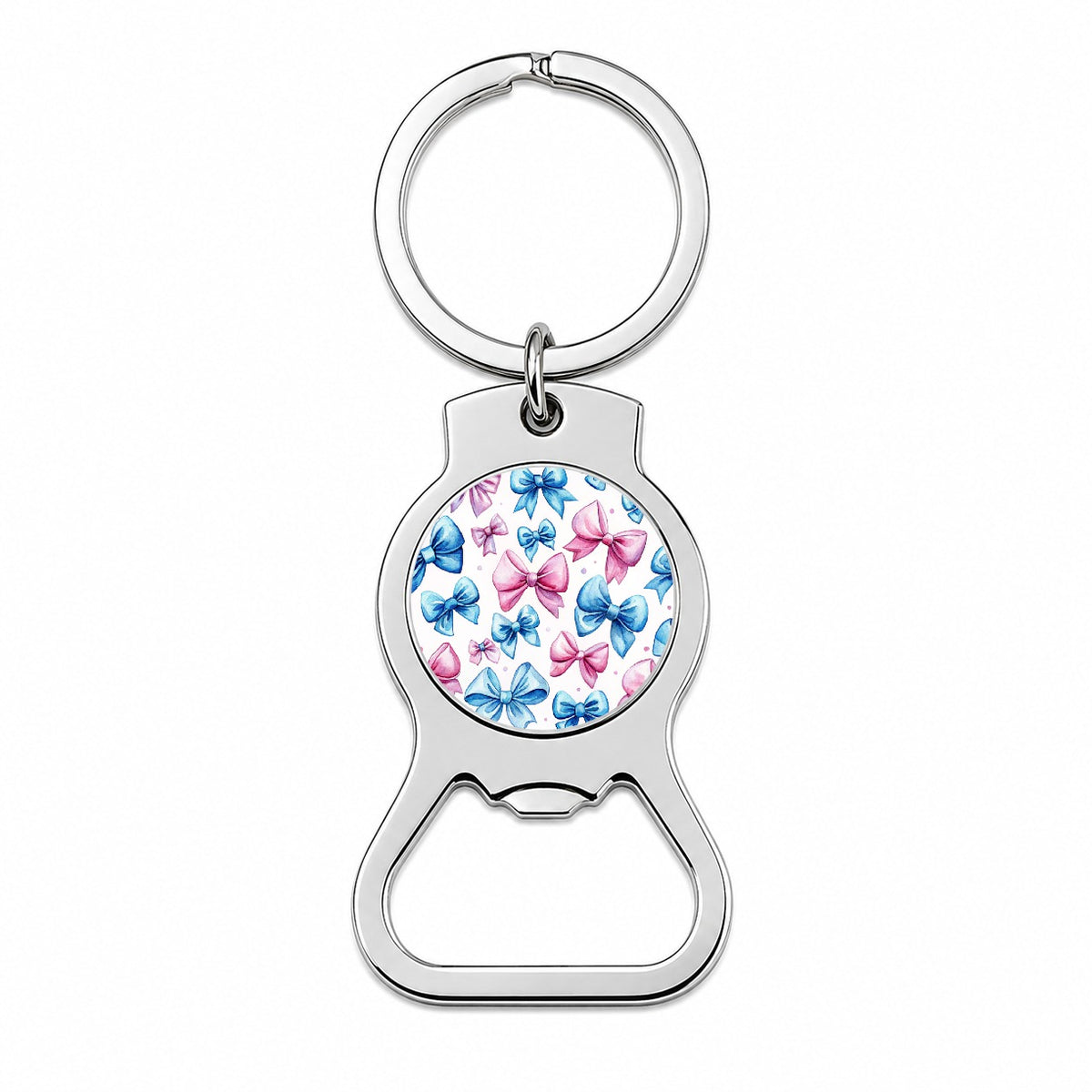 Pink Blue Scattered Coquette Bows Watercolor Bottle Opener Keychain