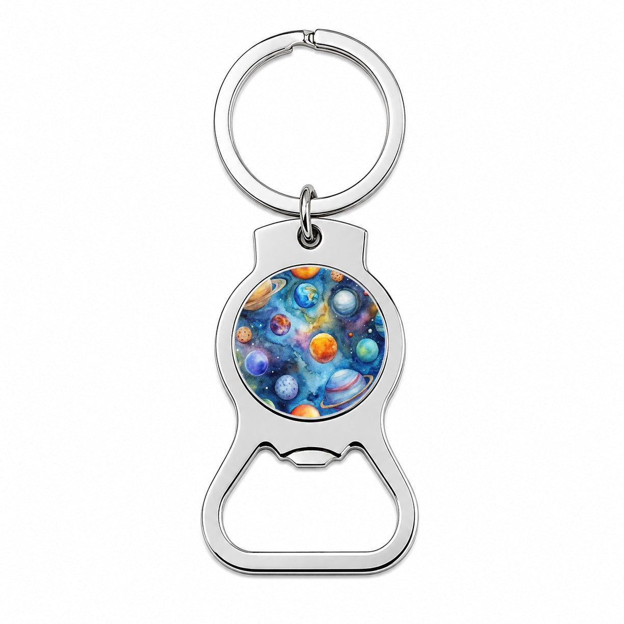 Planets Outer Space Astronomy Watercolor Bottle Opener Keychain