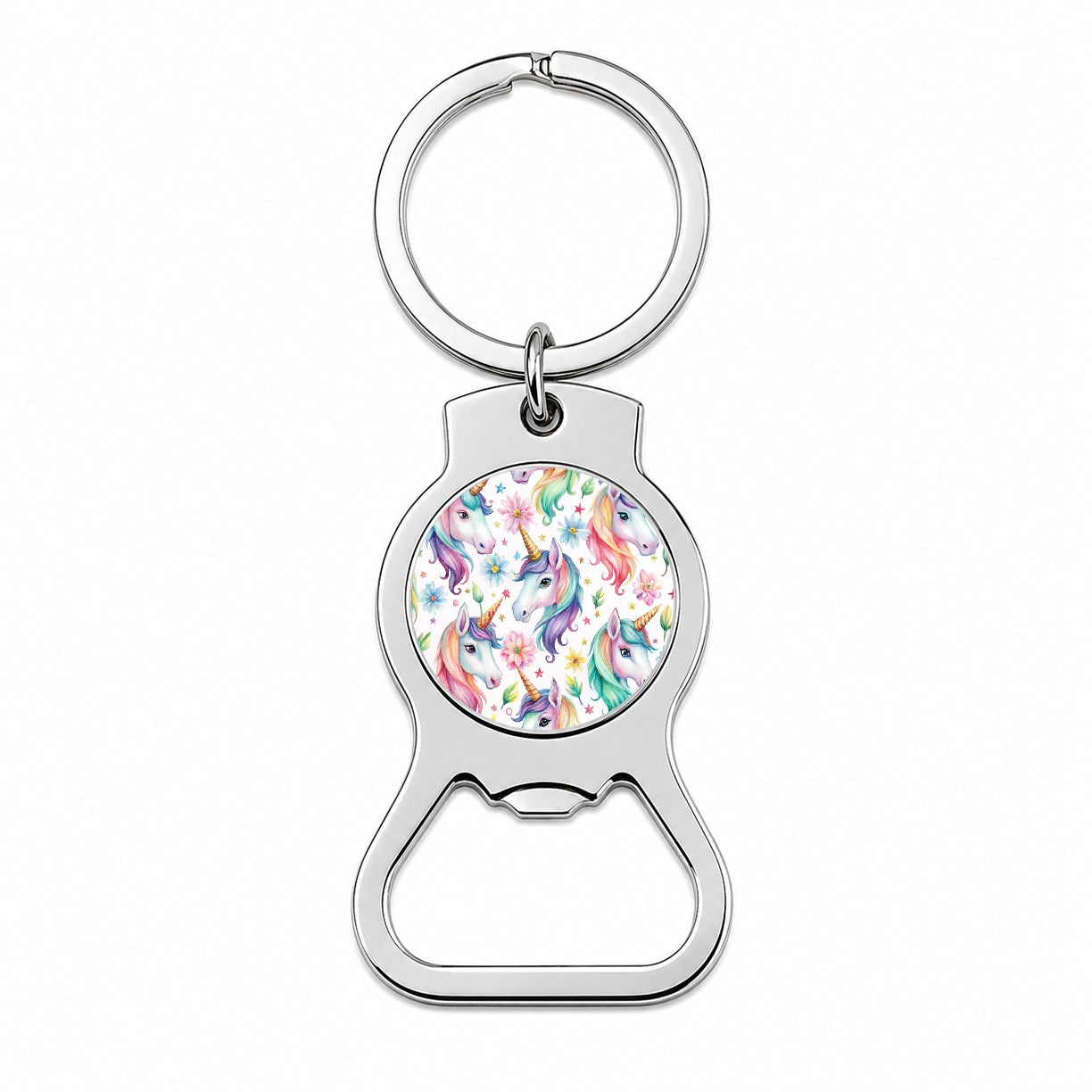 Pretty Unicorn Faces Watercolor Bottle Opener Keychain