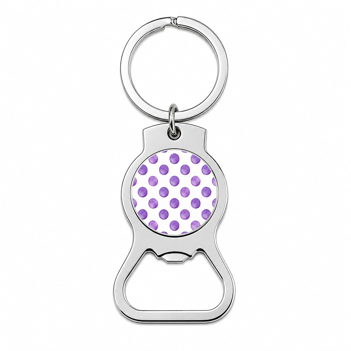 Purple Polka Dots White Background Bottle Opener Keychain