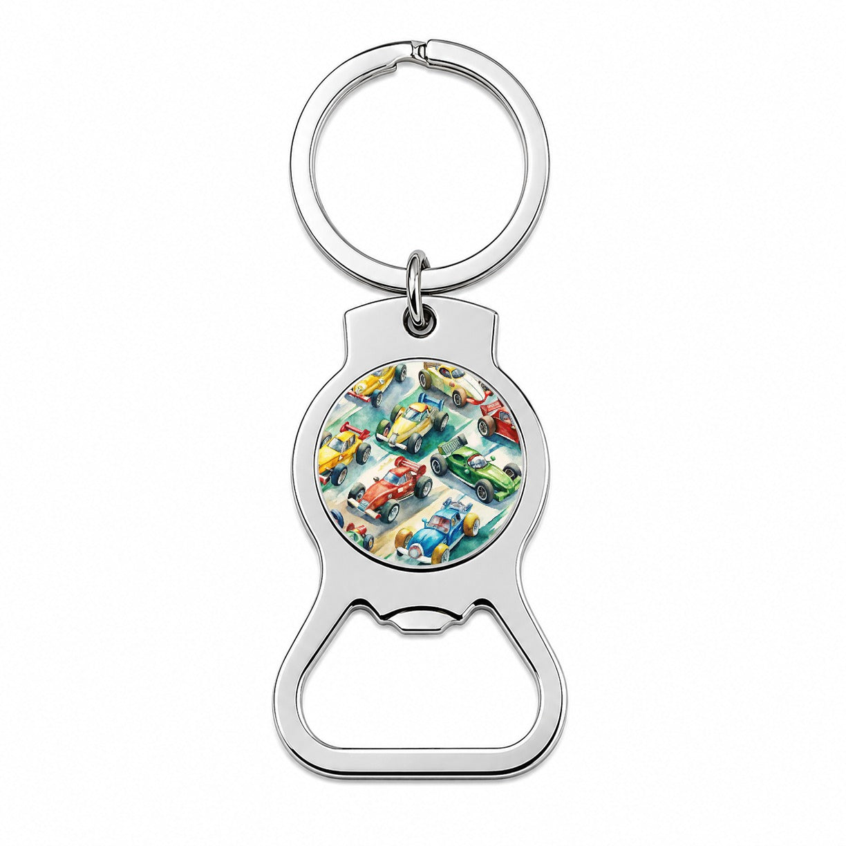 Race Cars Watercolor Bottle Opener Keychain