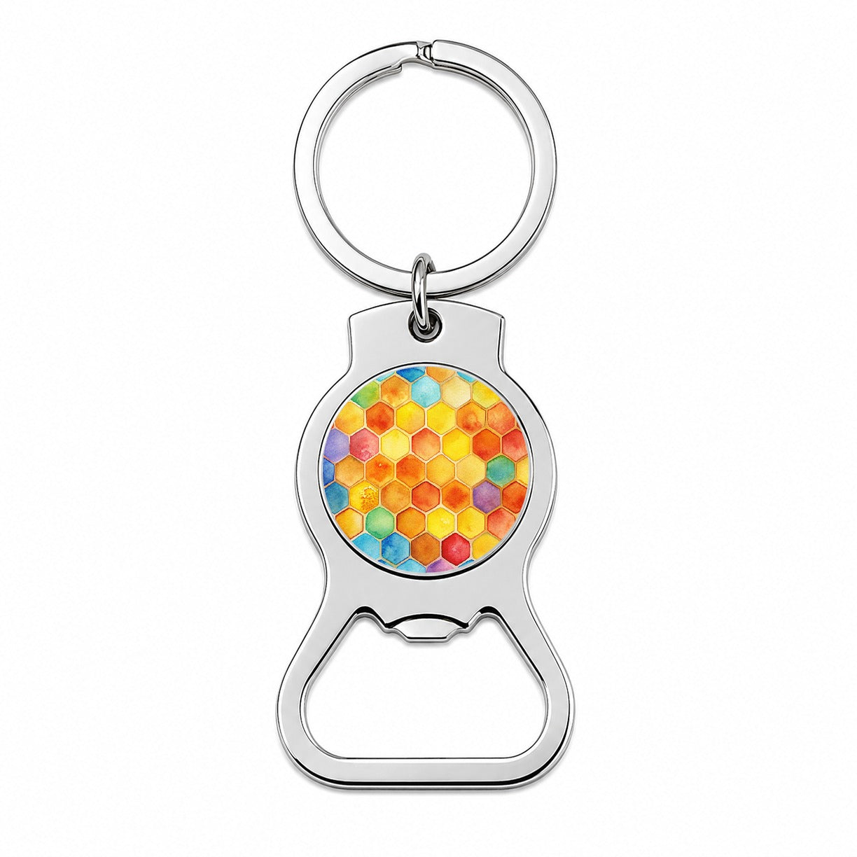 Rainbow Honeycomb Background Watercolor Bottle Opener Keychain