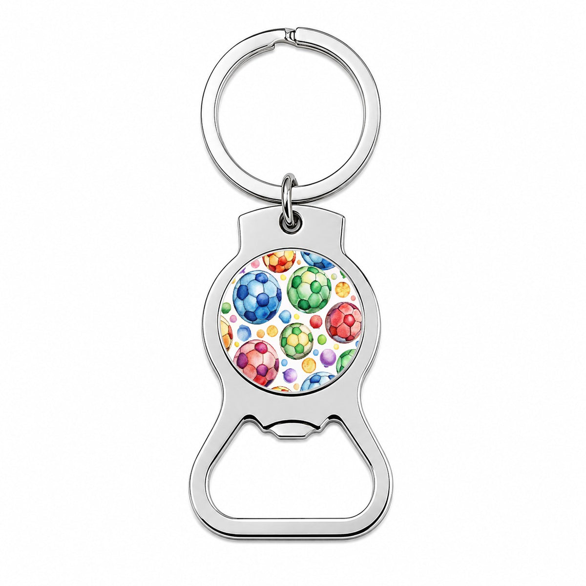 Rainbow Soccer Balls Watercolor Football Bottle Opener Keychain
