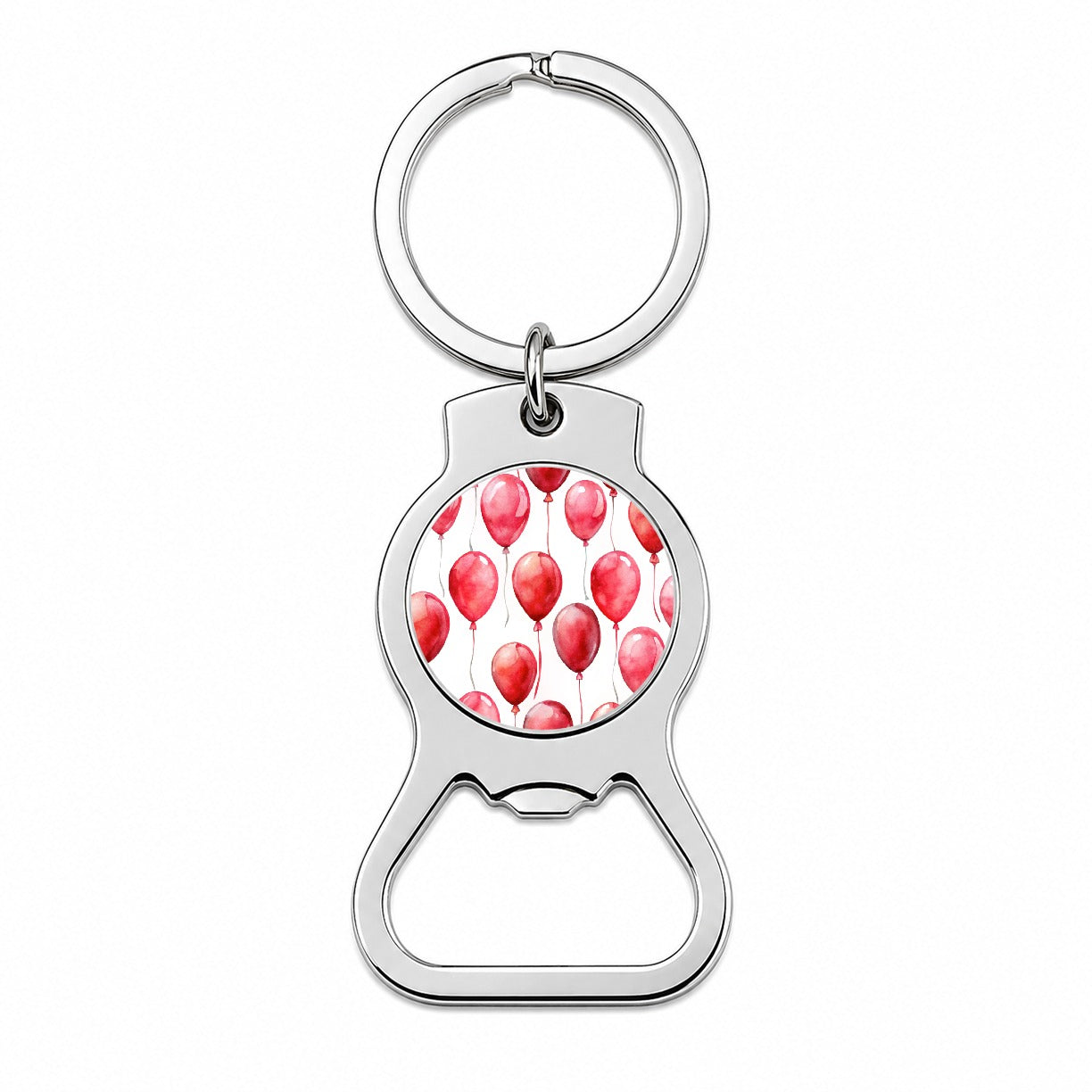 Red Balloons Watercolor Birthday Bottle Opener Keychain