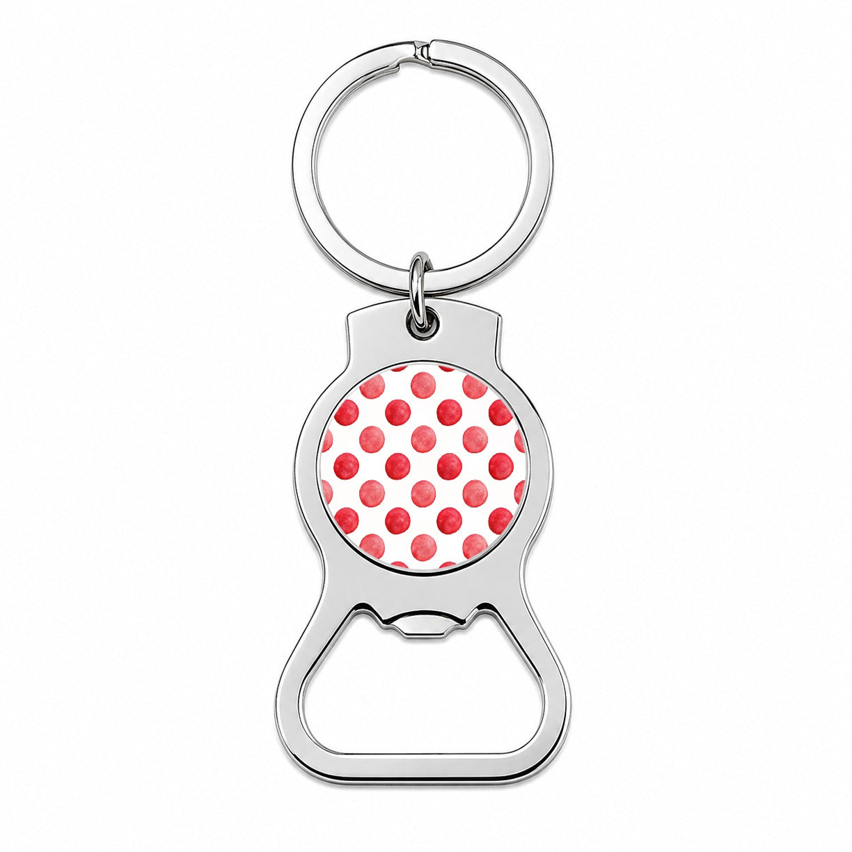 Red Polka Dots White Background Bottle Opener Keychain