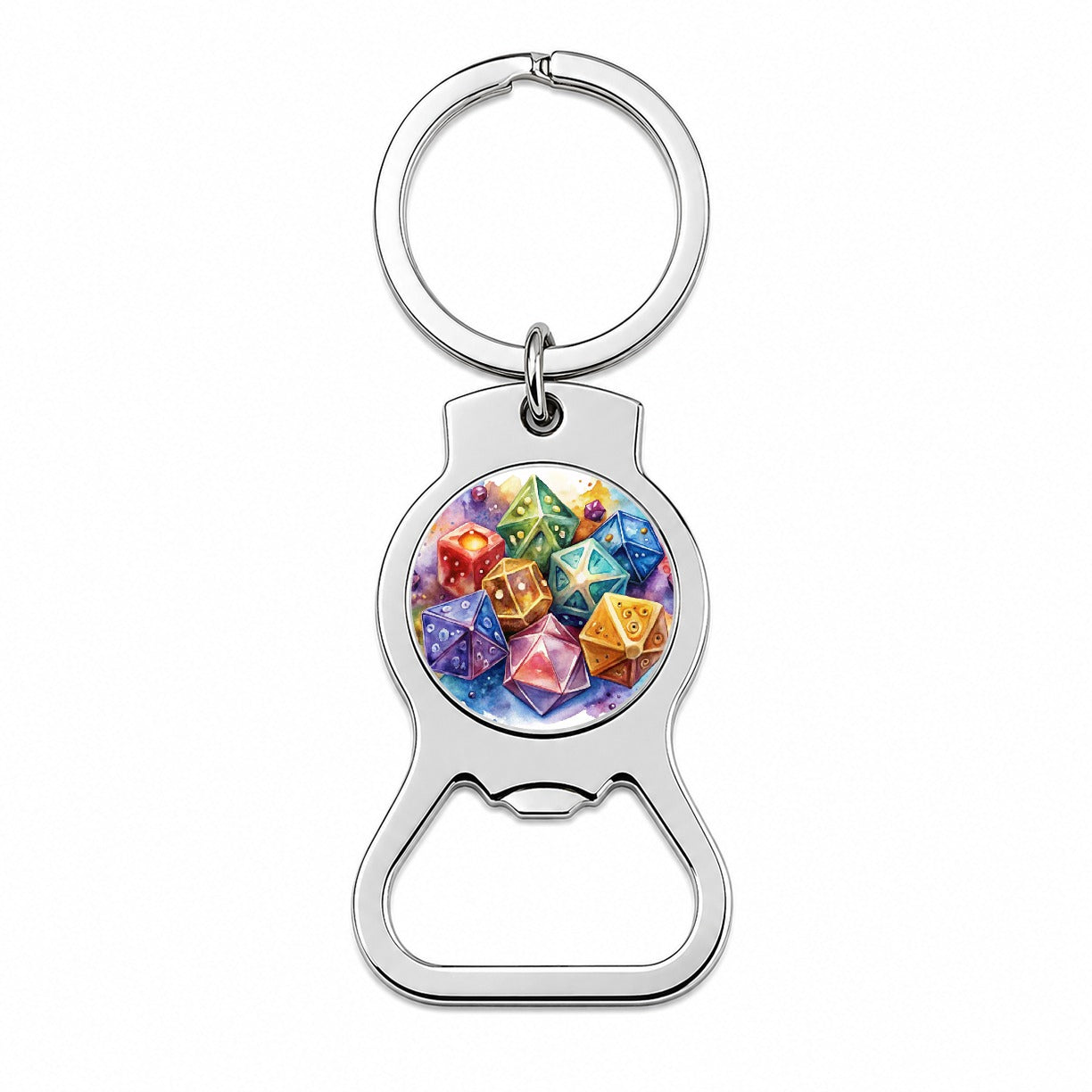 Role Playing Game Dice Watercolor Design Bottle Opener Keychain