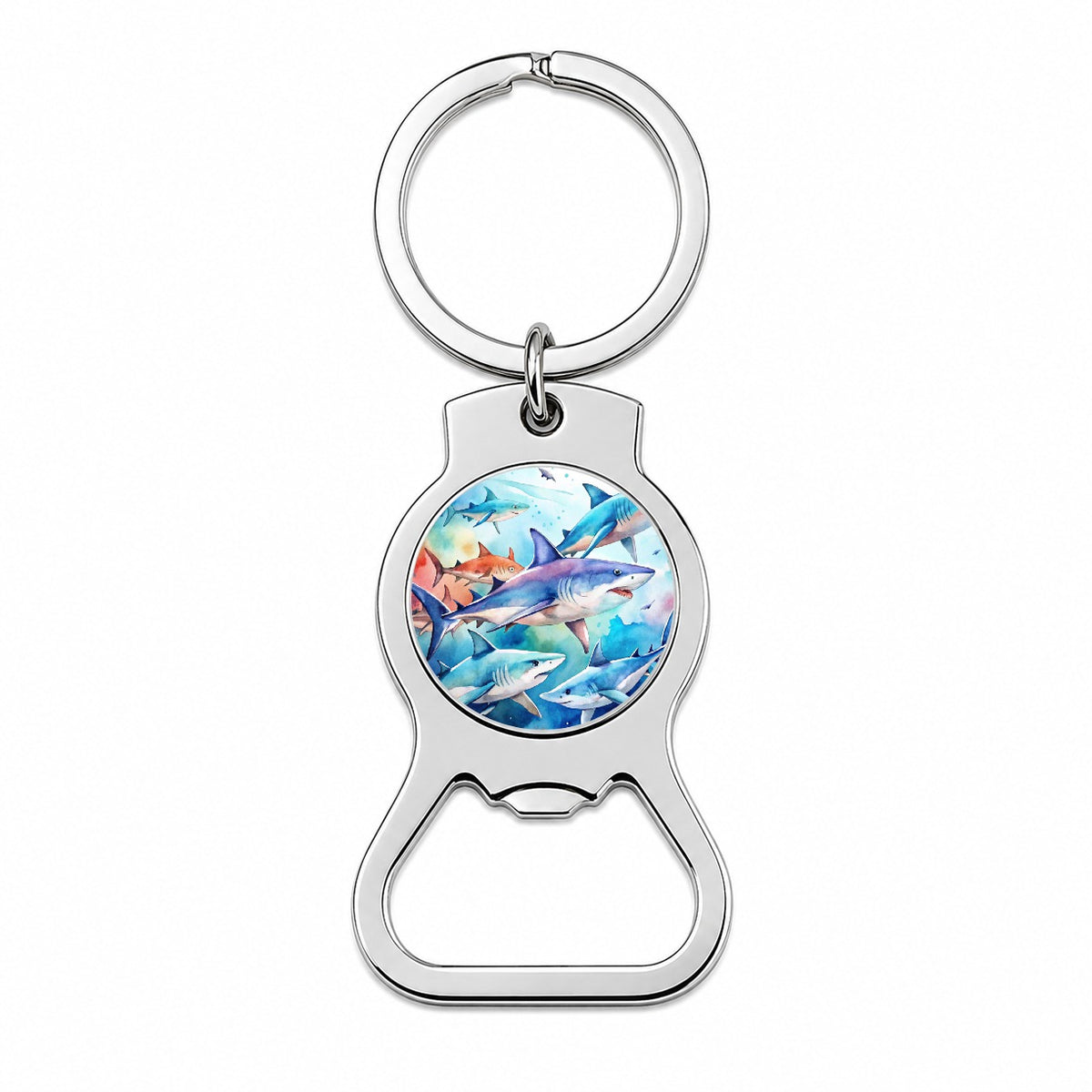 Sharks Watercolor Design Bottle Opener Keychain
