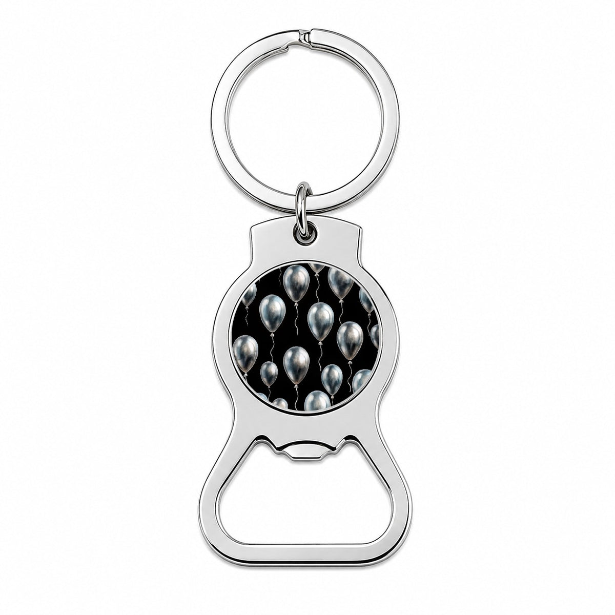 Silver Balloons Black Background Birthday Anniversary Bottle Opener Keychain