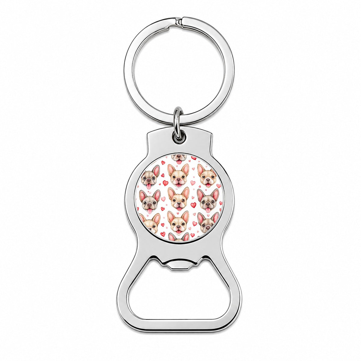 Smiling Cute French Bulldog Dog Faces Hearts Bottle Opener Keychain