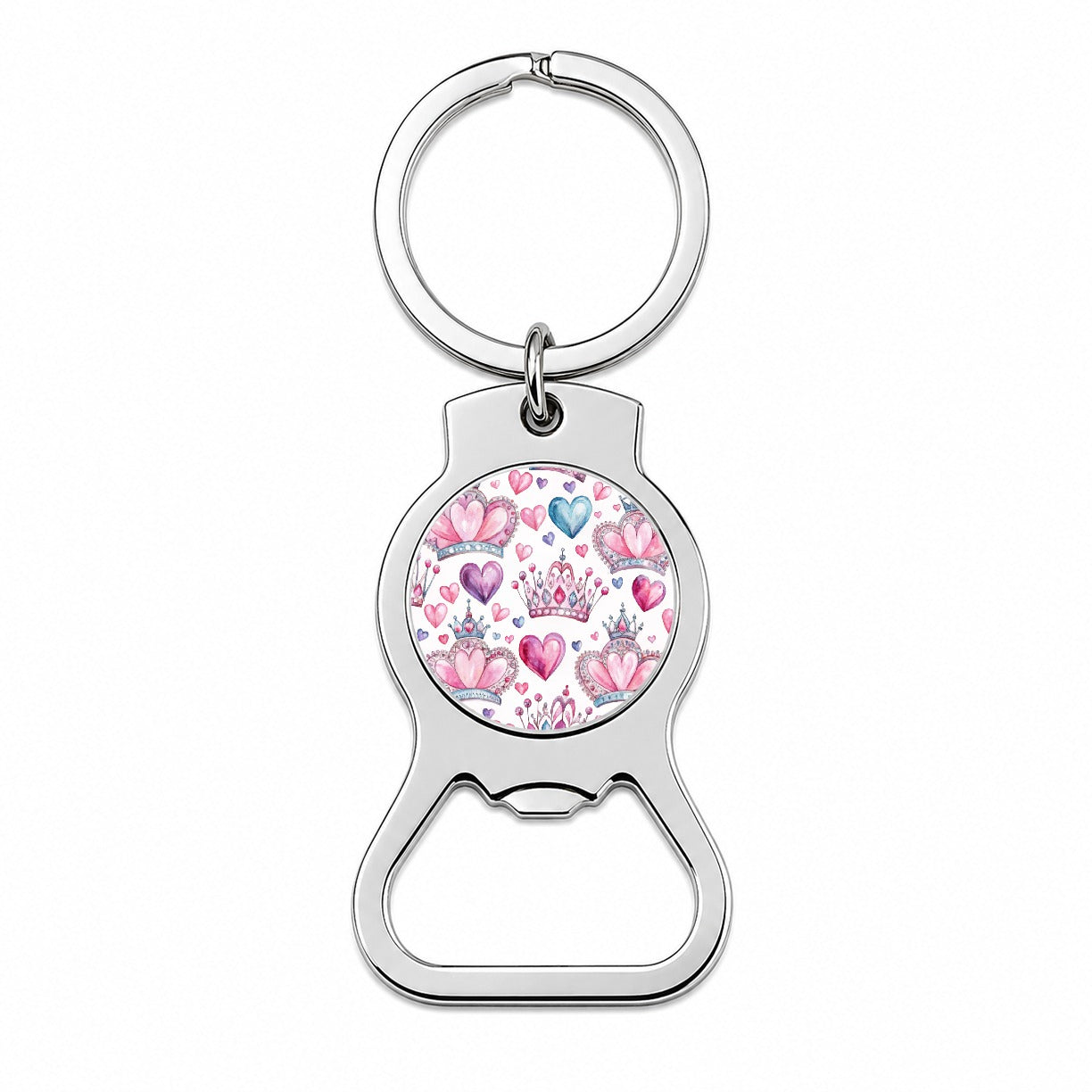 Tiaras Crowns Royalty Hearts Watercolor Bottle Opener Keychain