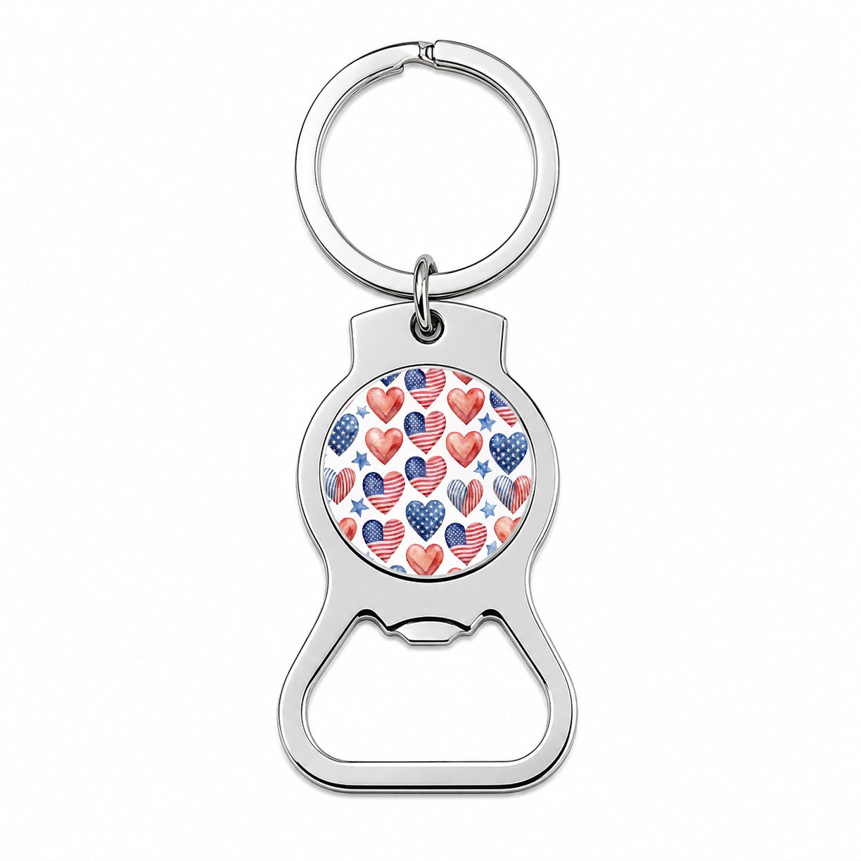 USA American Flags Hearts 4th of July Patriotic Watercolor Bottle Opener Keychain