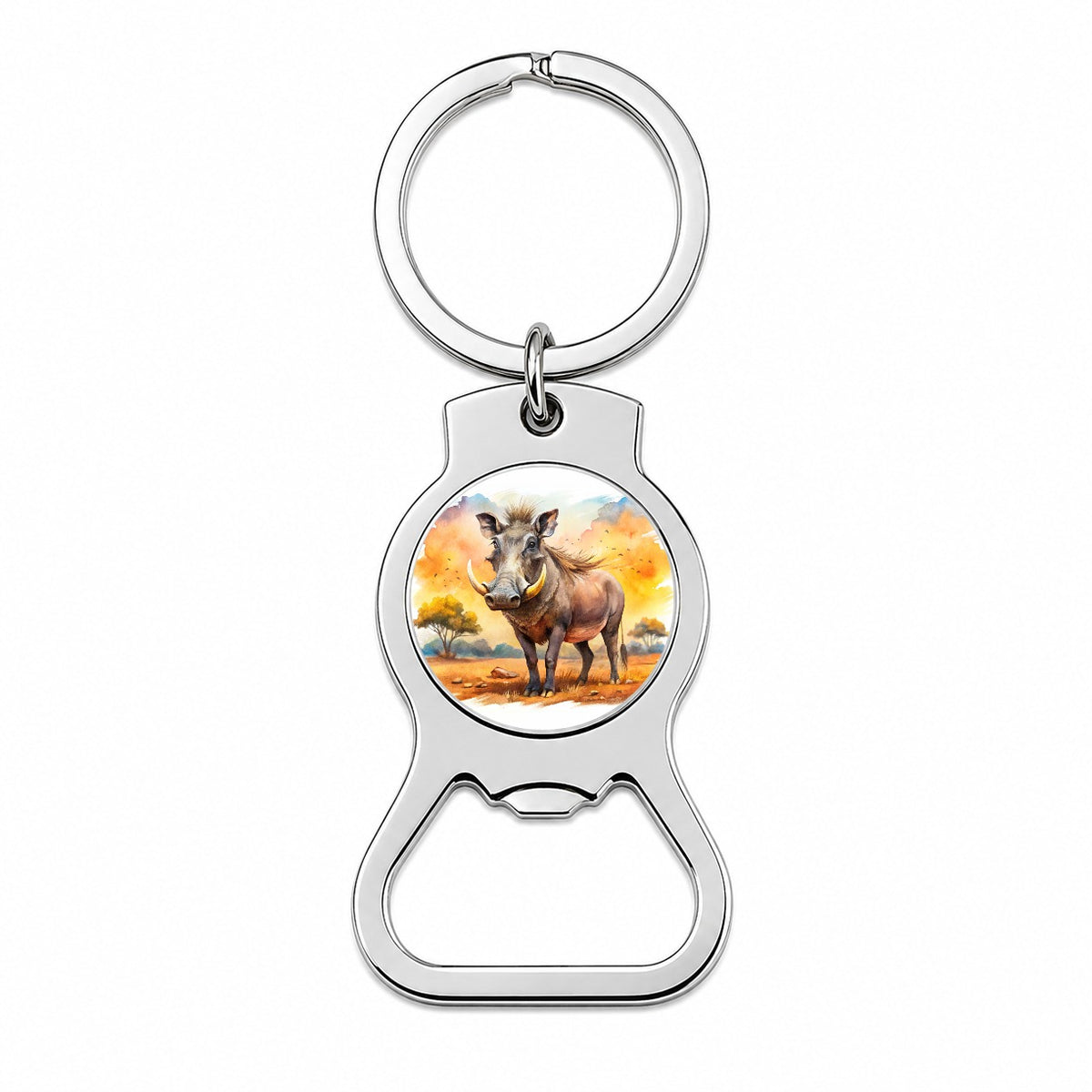 Warthog African Plain Watercolor Design Bottle Opener Keychain