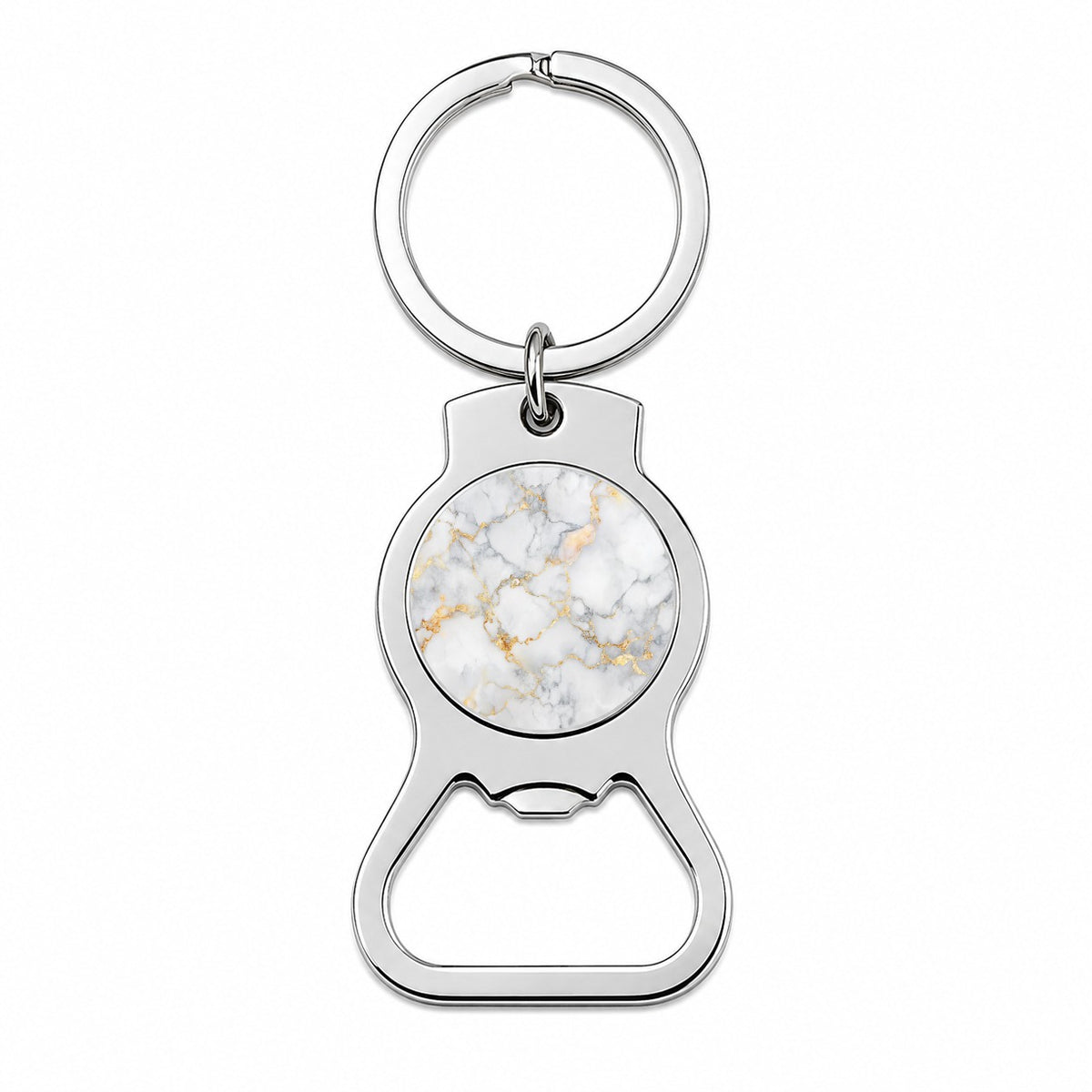 White Gold Marble Background Watercolor Bottle Opener Keychain