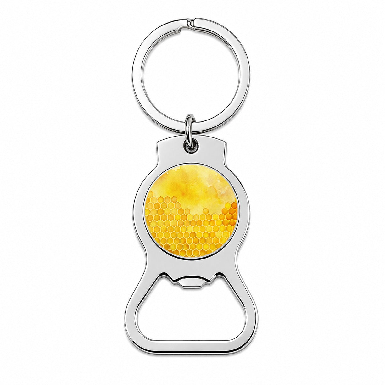 Yellow Honeycomb Background Watercolor Bottle Opener Keychain