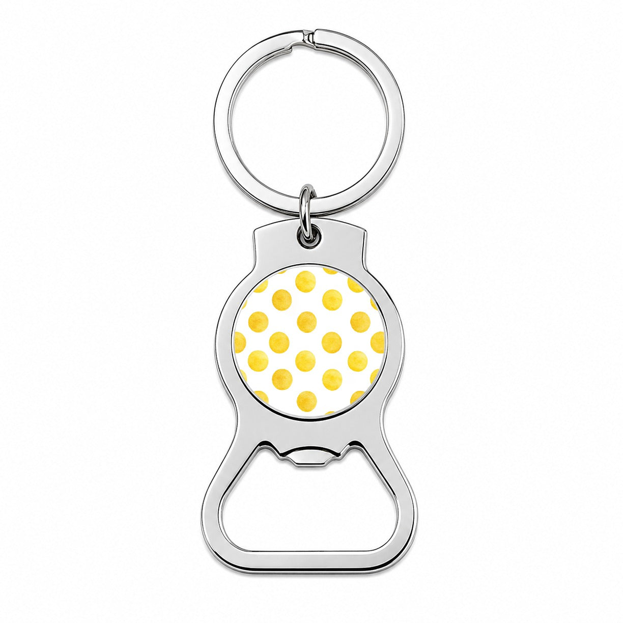 Yellow Polka Dots White Background Bottle Opener Keychain