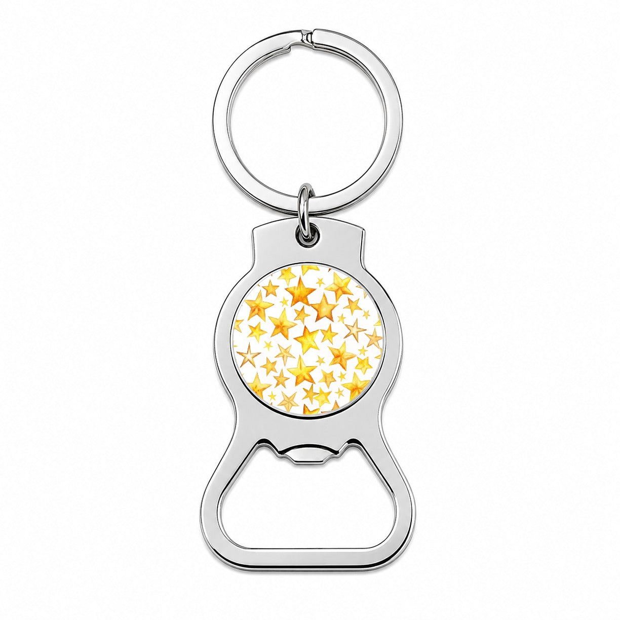 Yellow Stars Watercolor Bottle Opener Keychain