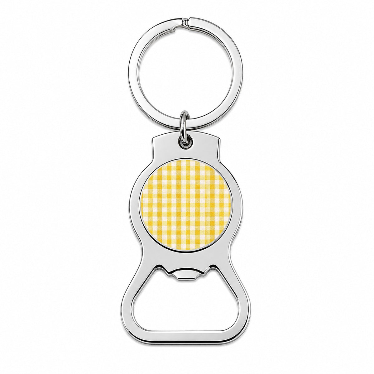 Yellow White Gingham Watercolor Bottle Opener Keychain