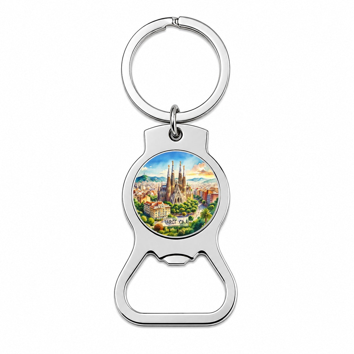 Barcelona Spain Travel City Watercolor Bottle Opener Keychain