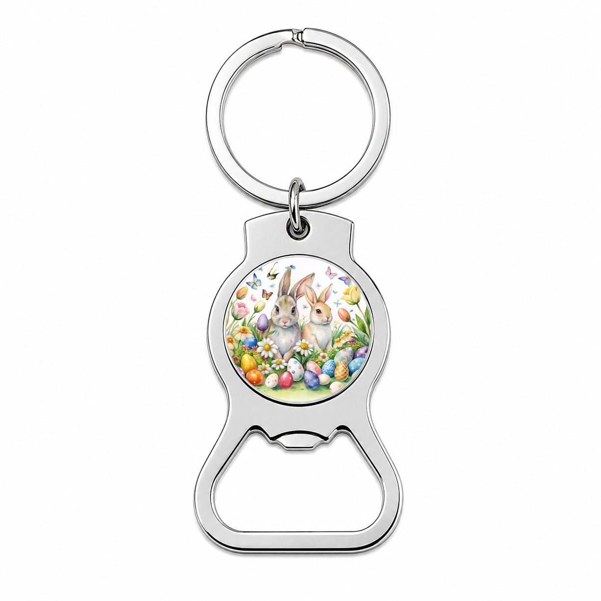 Beautiful Easter Bunnies Rabbits Eggs Flowers Bottle Opener Keychain