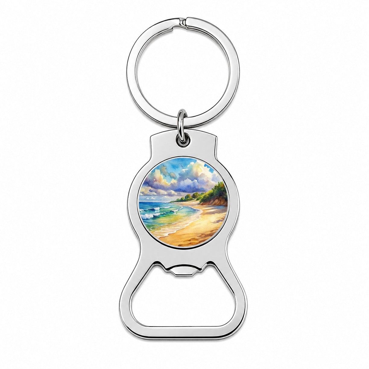 Beautiful Sandy Beach Watercolor Bottle Opener Keychain