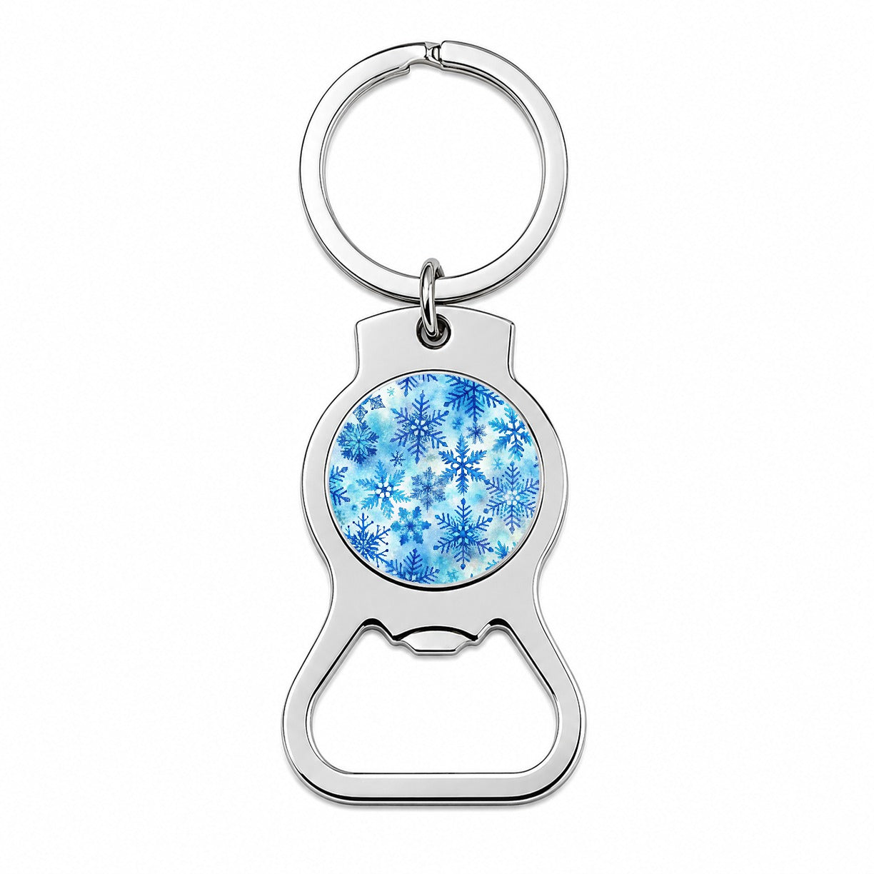 Blue Snowflakes Watercolor Bottle Opener Keychain
