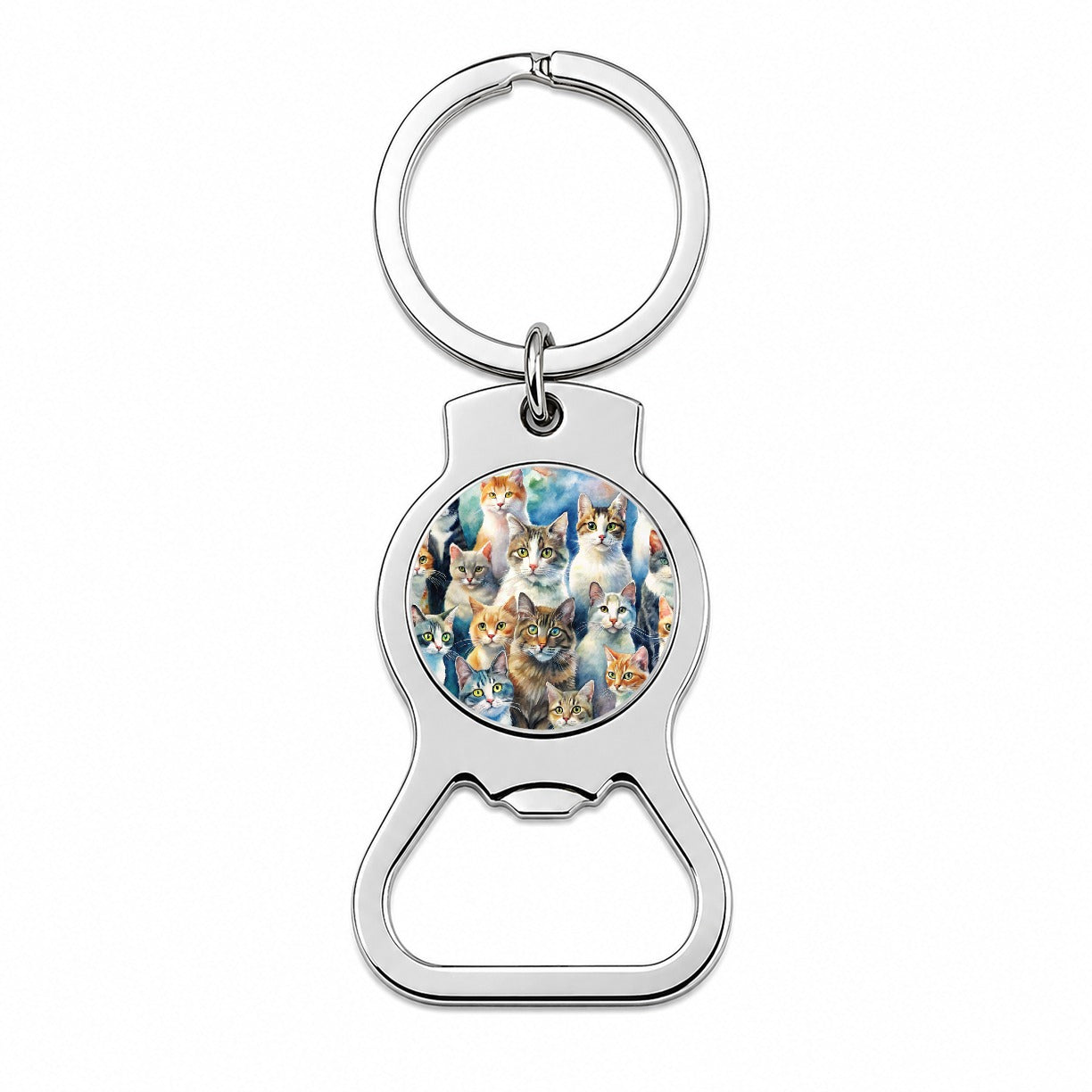 Bunch Of Cats Watercolor Bottle Opener Keychain