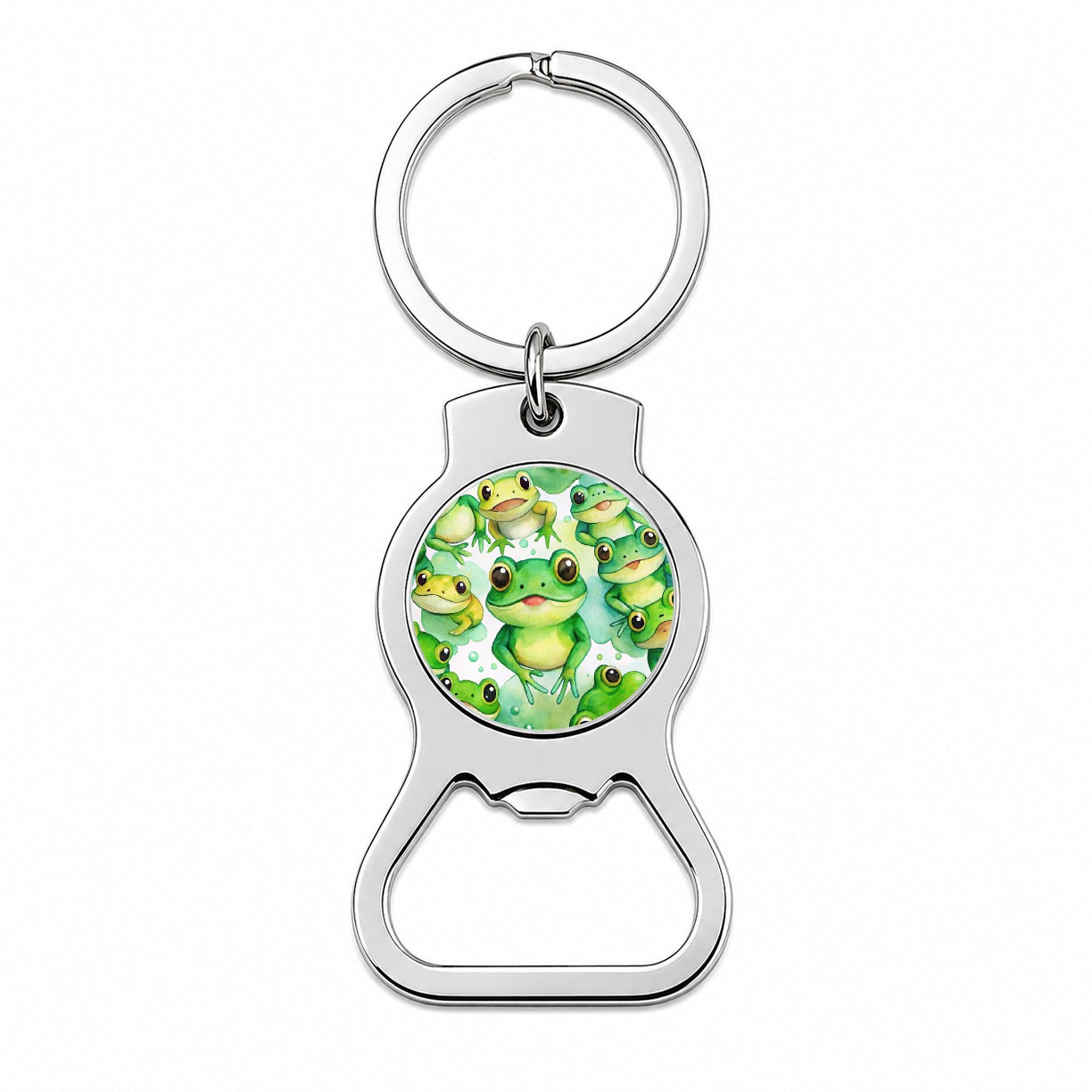 Bunch Of Cute Green Frogs Watercolor Bottle Opener Keychain