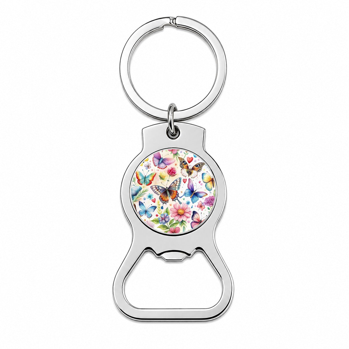 Butterflies Hearts Flowers Beautiful Watercolor Bottle Opener Keychain
