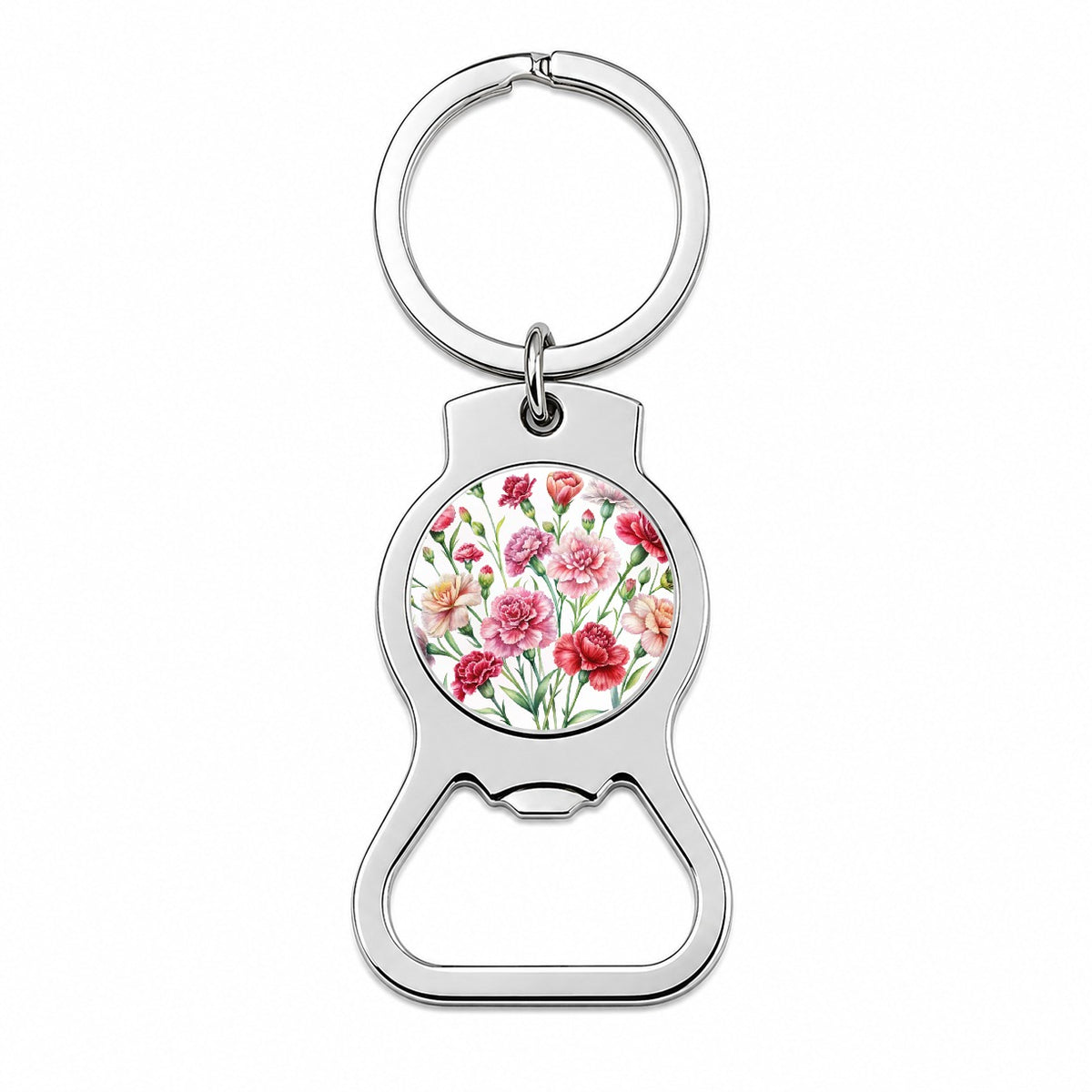 Carnations Flowers Watercolor Bottle Opener Keychain