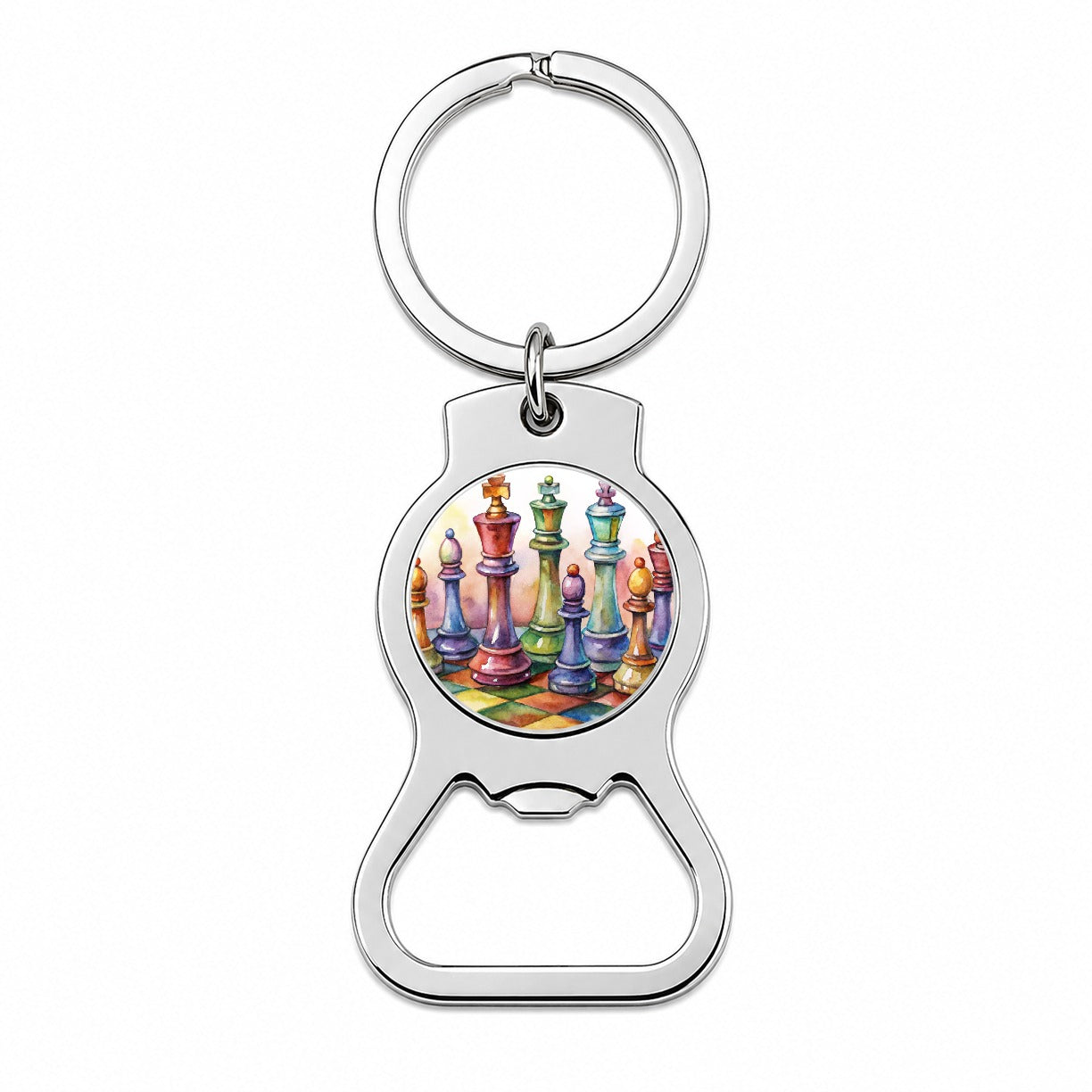 Chess Pieces Colorful Watercolor Bottle Opener Keychain