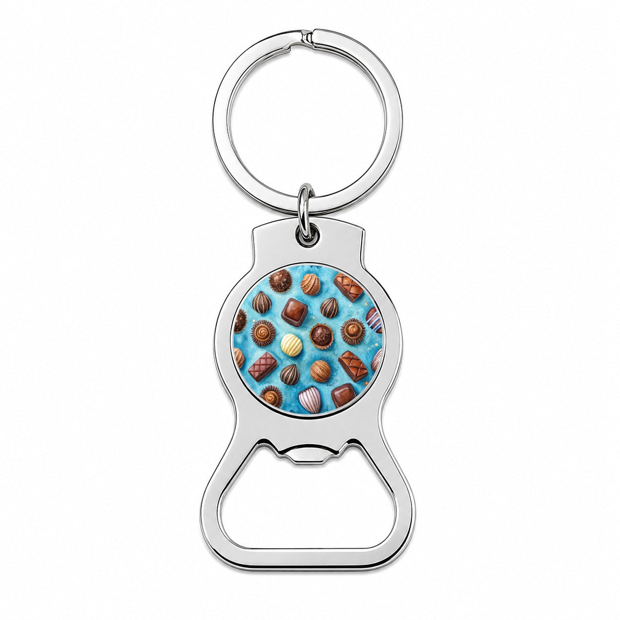 Chocolates Candy Blue Background Watercolor Bottle Opener Keychain