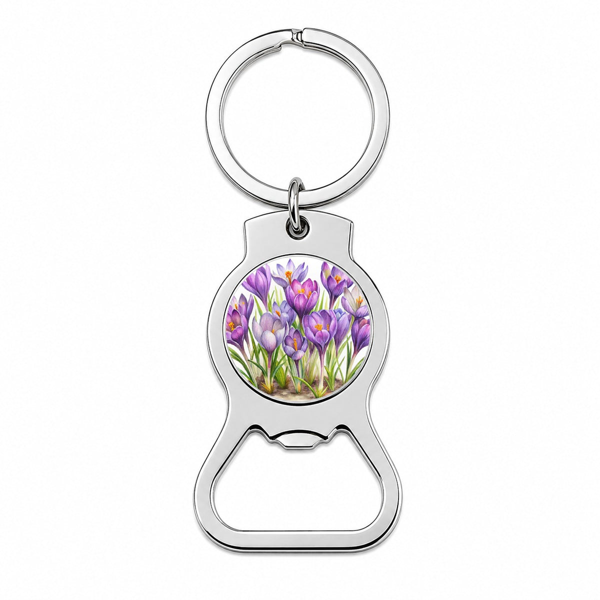 Crocus Purple Flowers Watercolor Bottle Opener Keychain