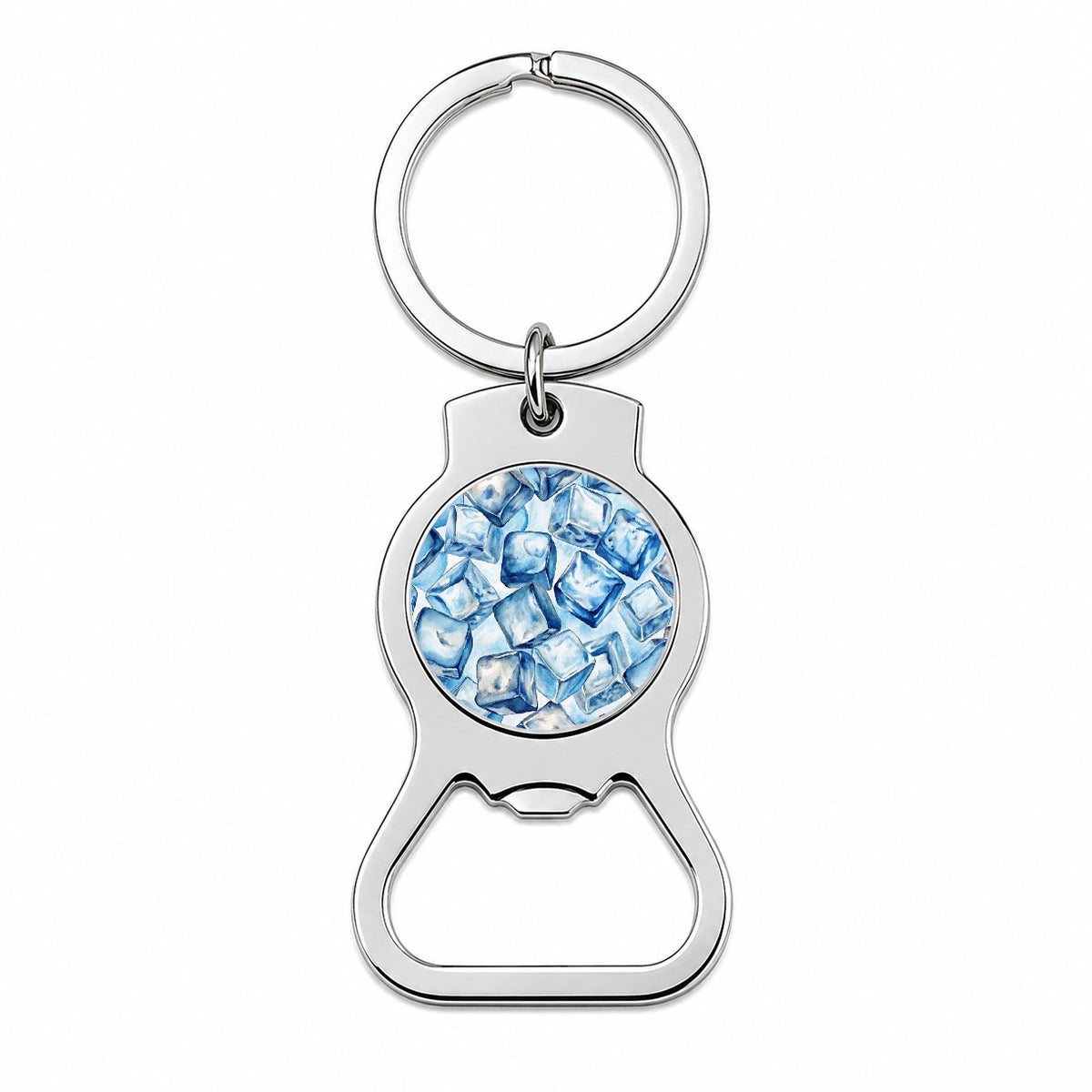 Crushed Ice Cubes Watercolor Bottle Opener Keychain