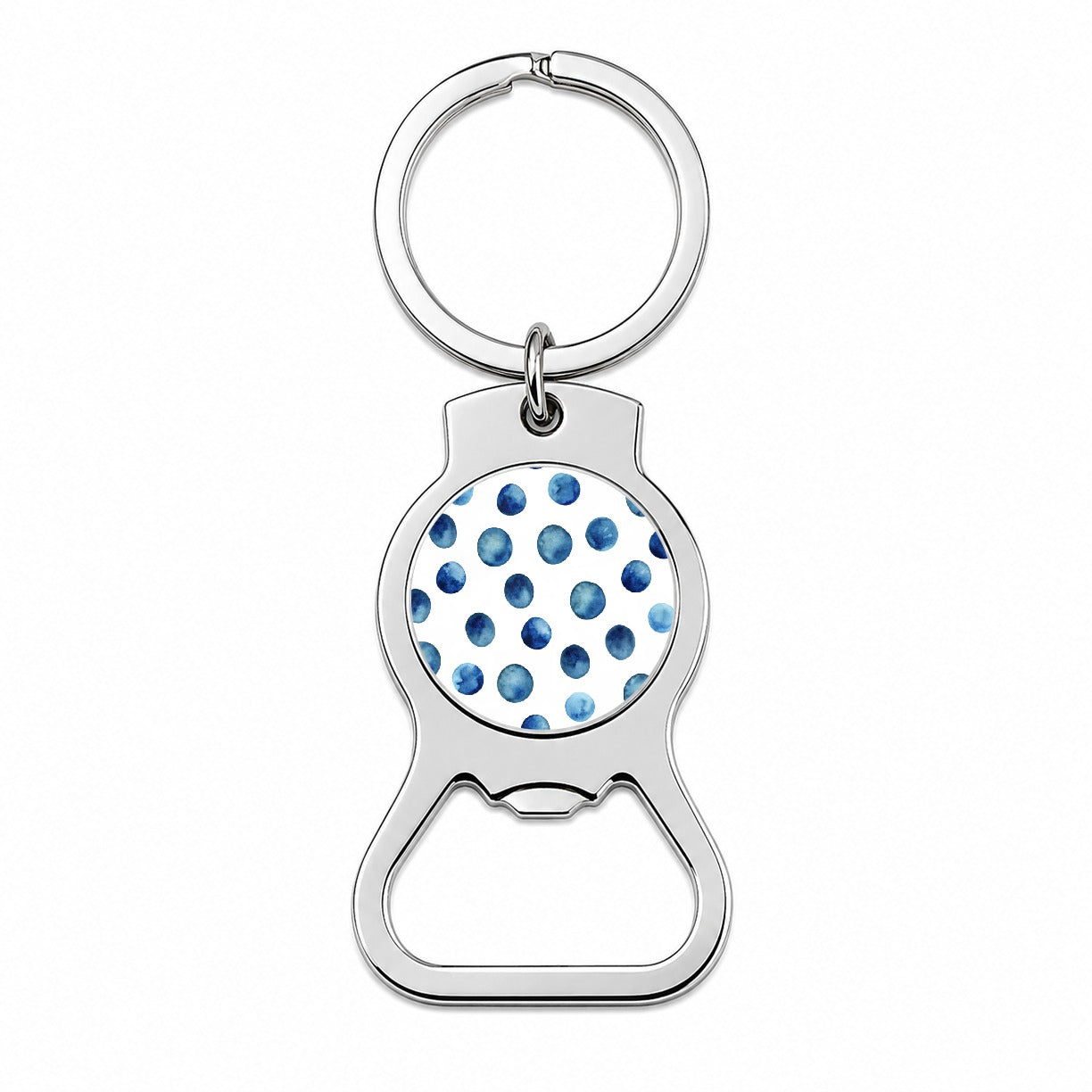 Dark Blue Polka Dots Fun White Background Bottle Opener Keychain